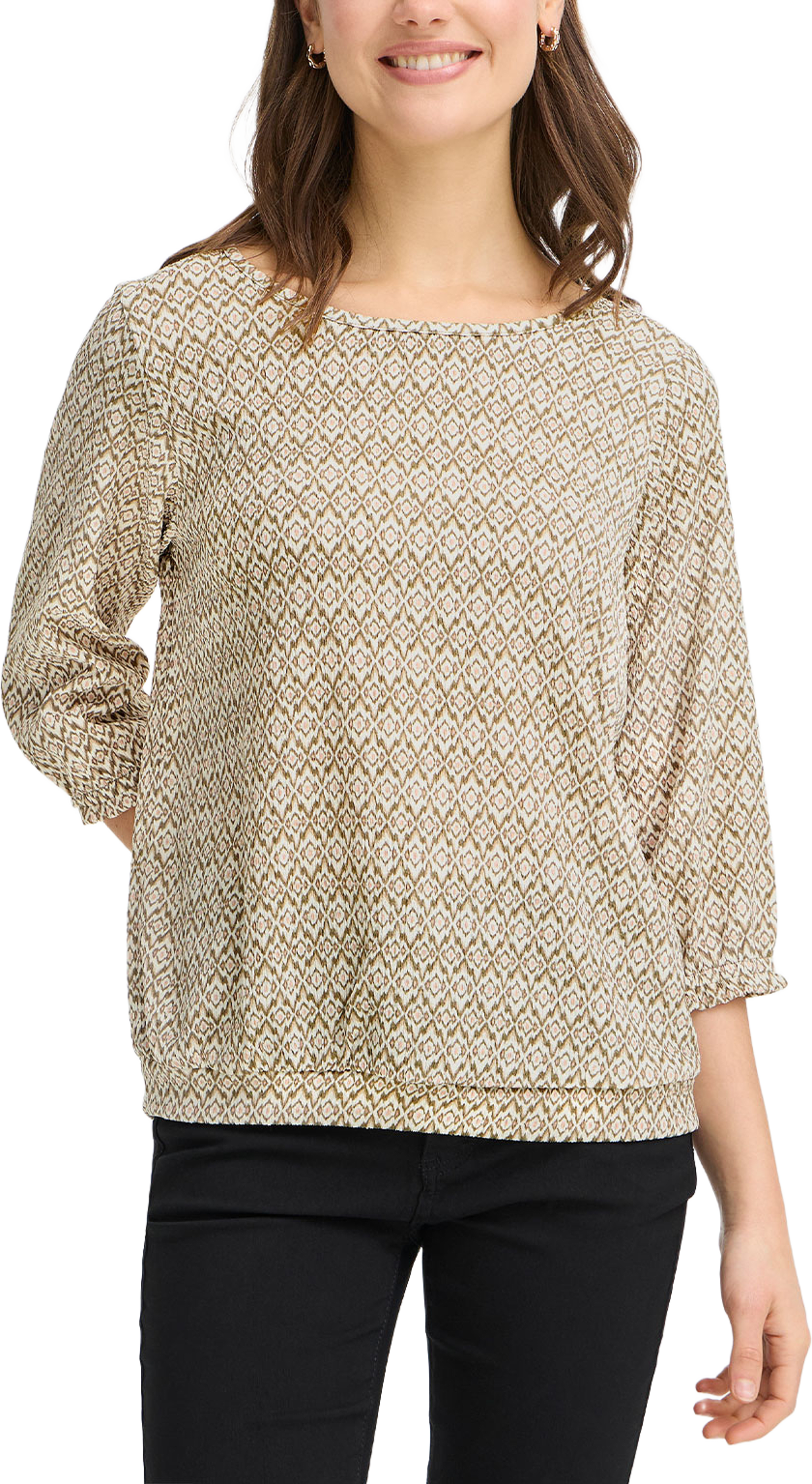 FRSLOANE TEE 1, från Fransa, i färgen Ethnic Lines Smokey Olive. Klicka för att öppna bilden i stort format