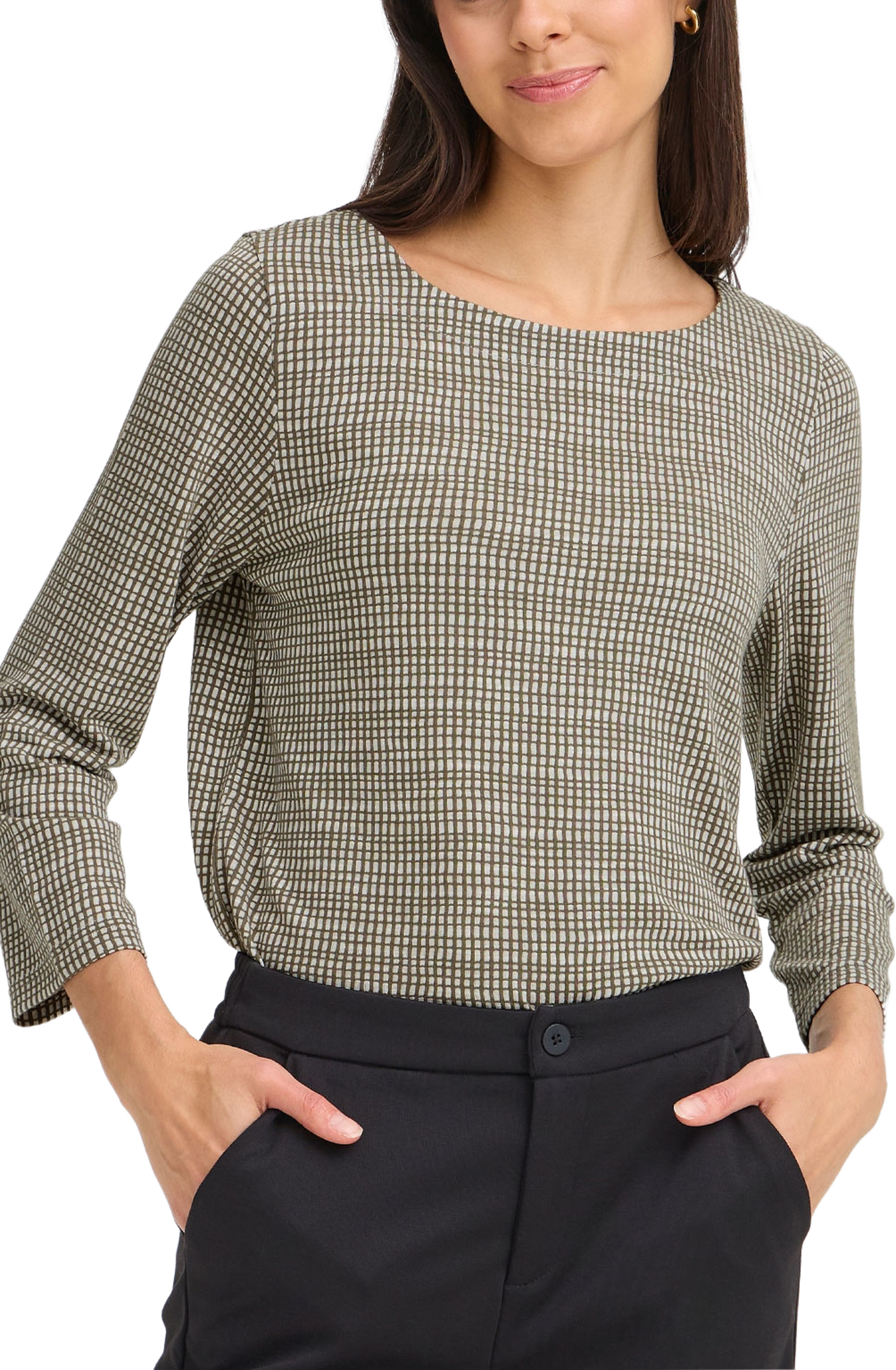 FRNIALA TEE 2, från Fransa, i färgen S-olive Check. Klicka för att öppna bilden i stort format