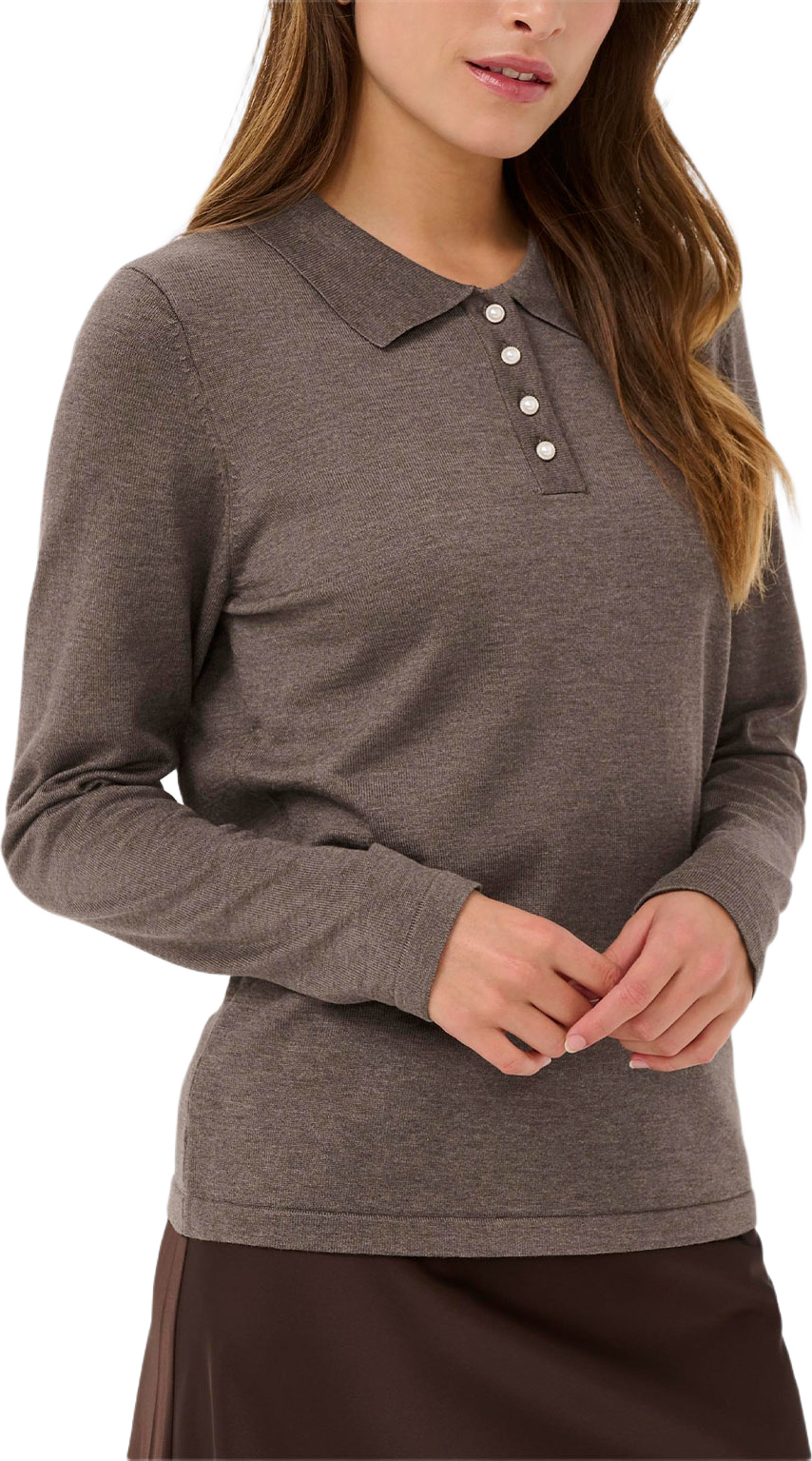 JilaSZ Deco Polo Pullover, från Saint Tropez, i färgen Mink Melange. Klicka för att öppna bilden i stort format