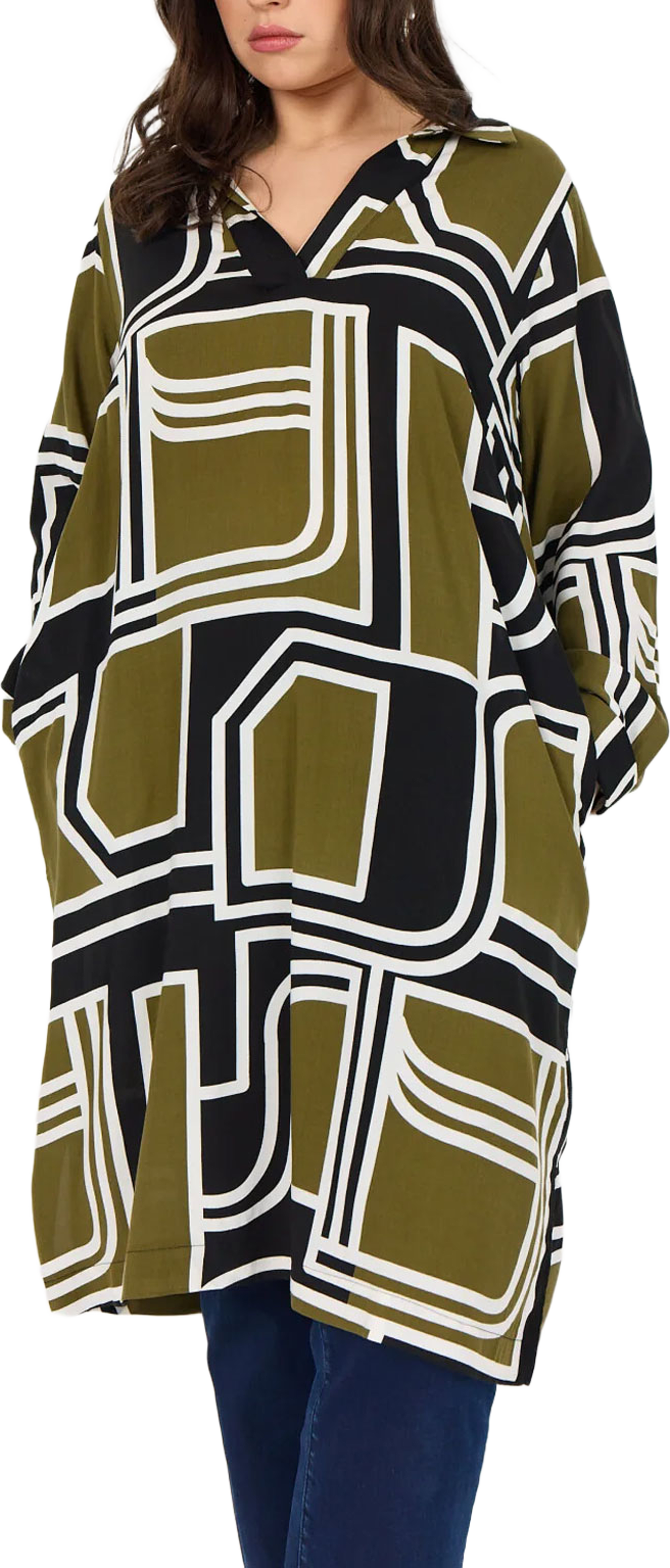 WA-Natalie 3 Blouse, från Wasabi Concept, i färgen Dark Olive Combi. Klicka för att öppna bilden i stort format