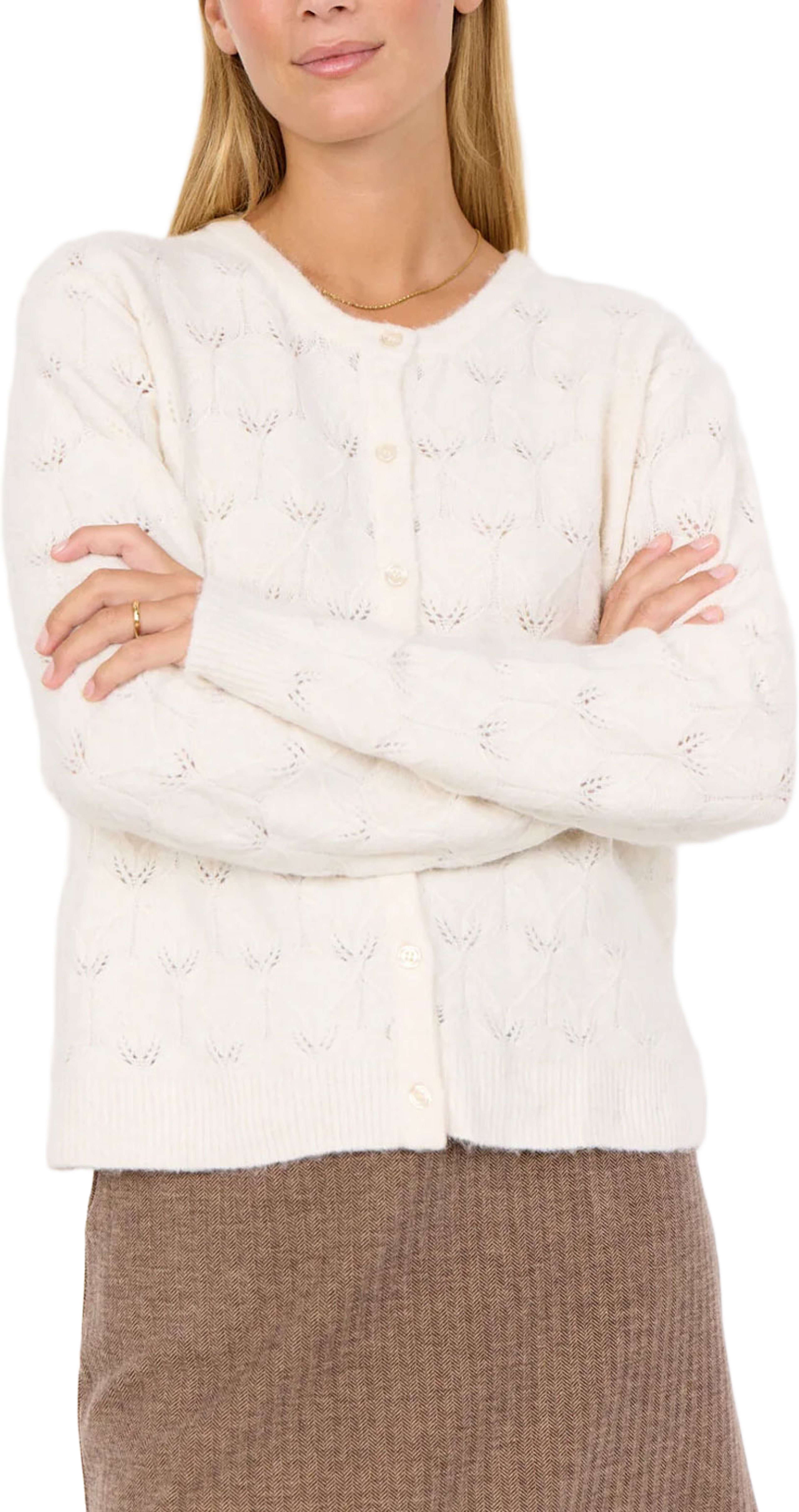 SC-Viki 2 Cardigan, från Soyaconcept, i färgen Cream Melange. Klicka för att öppna bilden i stort format