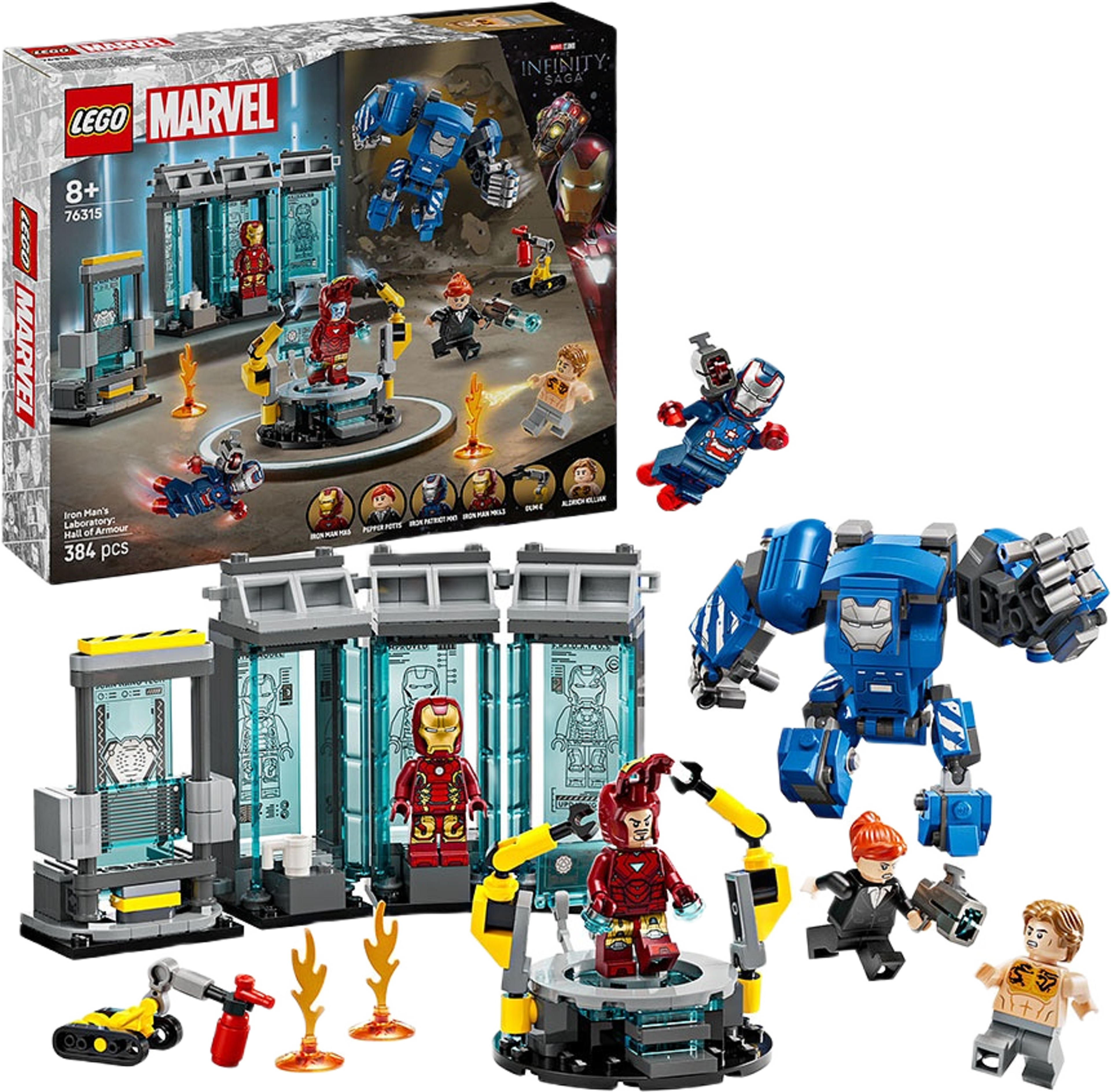 Marvel Iron Mans labb: rustningarnas sal 76315, från LEGO.