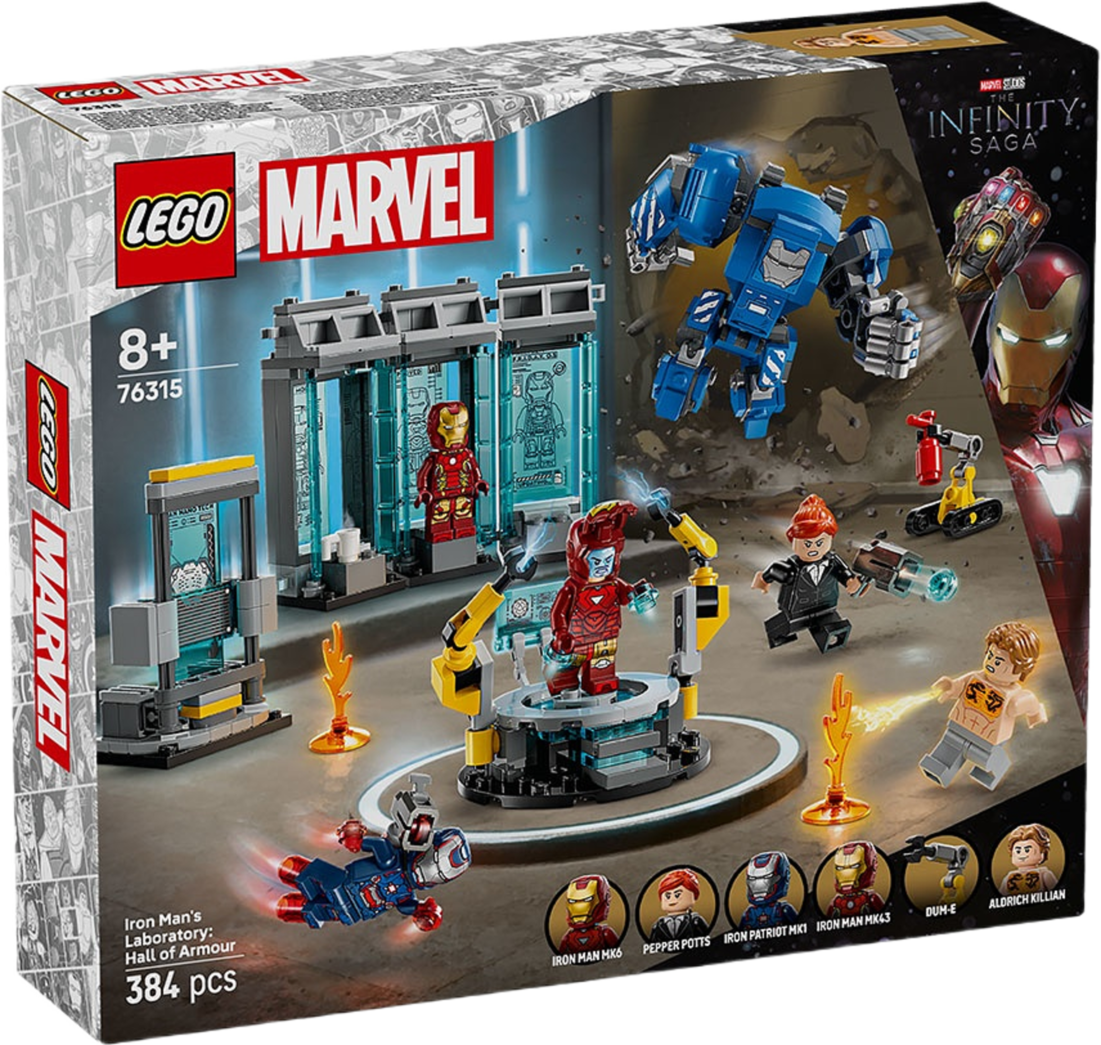 Marvel Iron Mans labb: rustningarnas sal 76315, från LEGO.