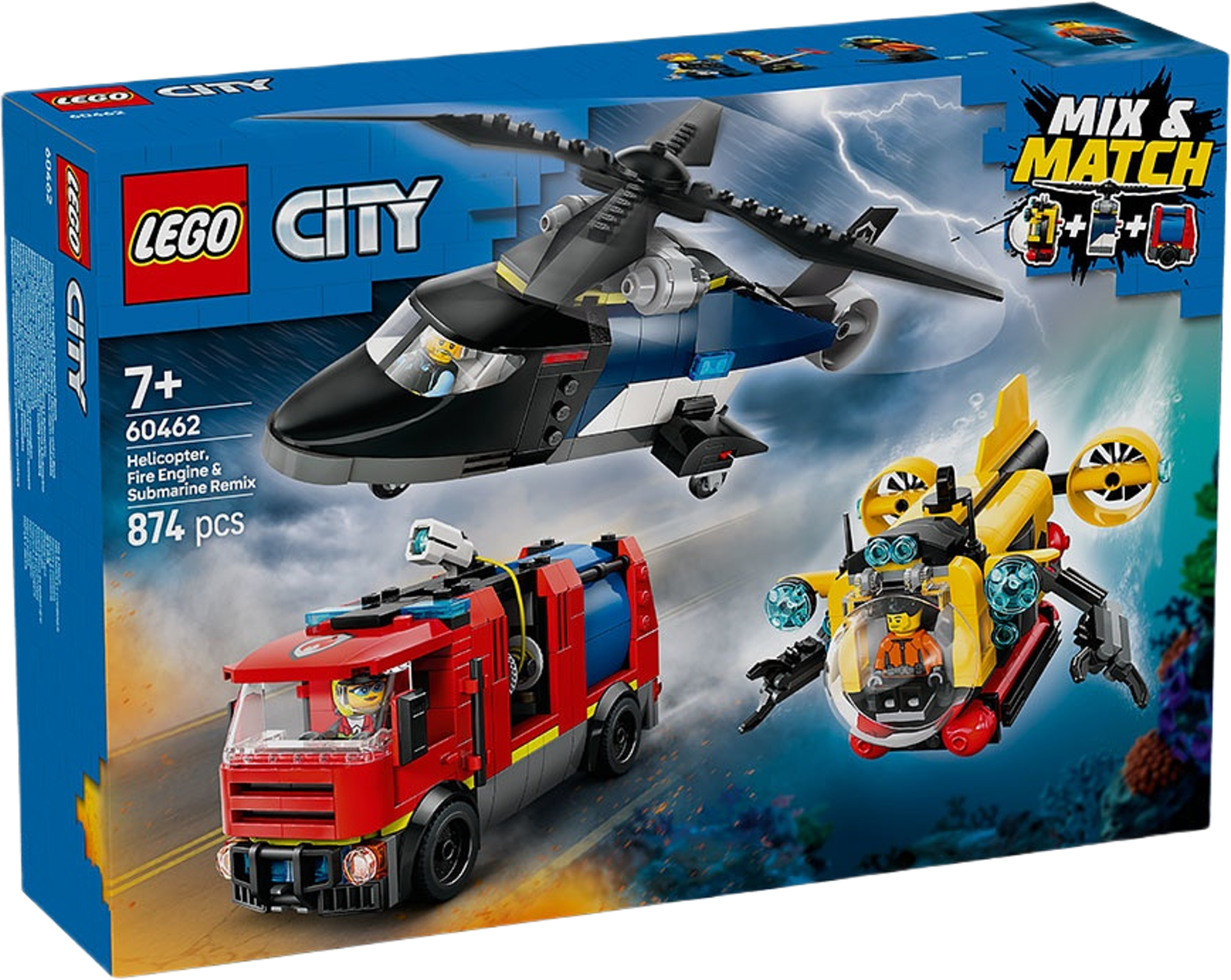 City Great Vehicles: Helikopter, brandbil och ubåt 60462, från LEGO.