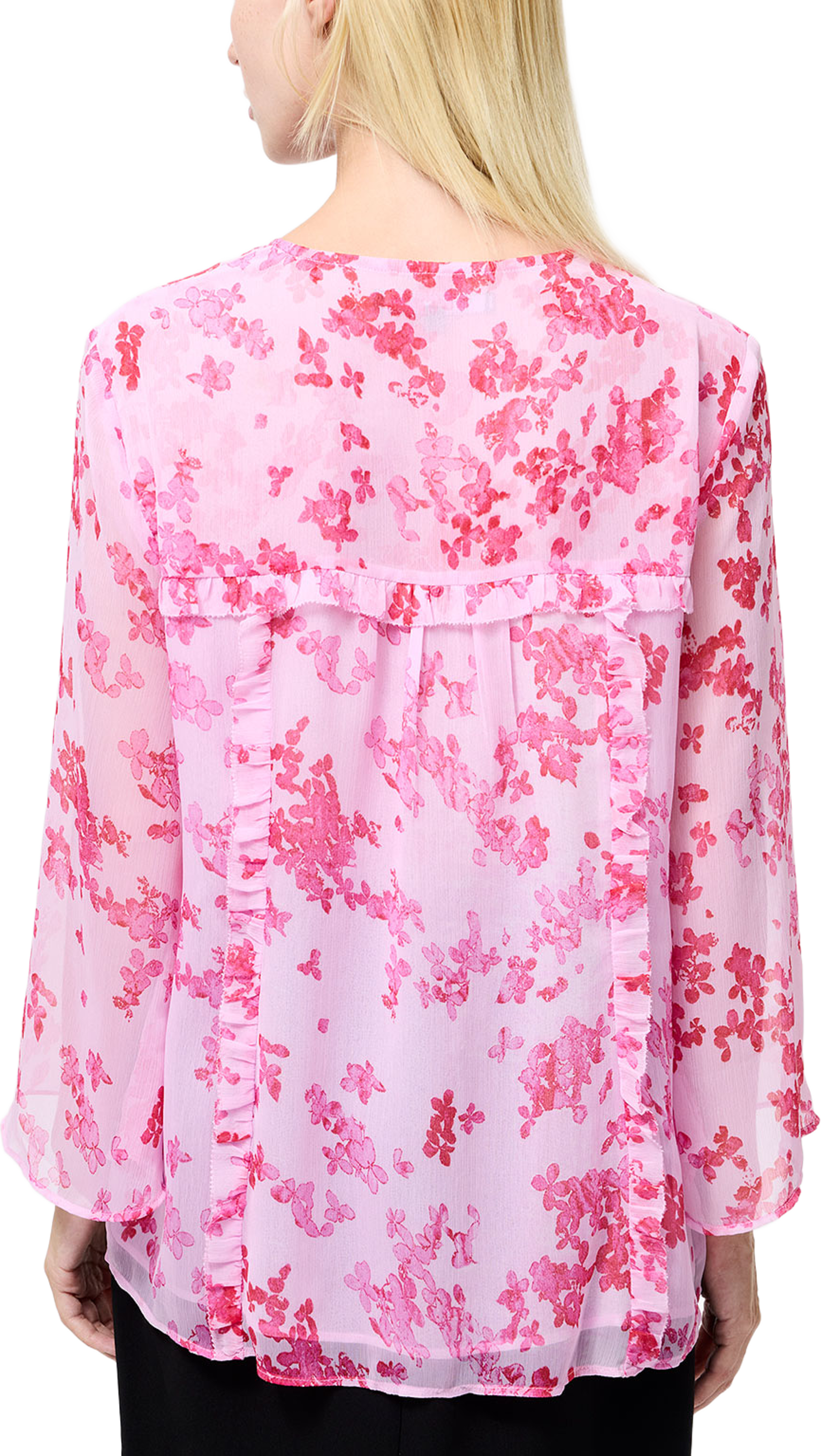 Isla Hallie Crinkle Tie Neck Top, från French Connection, i färgen Violet Pink Multi. Klicka för att öppna bilden i stort format