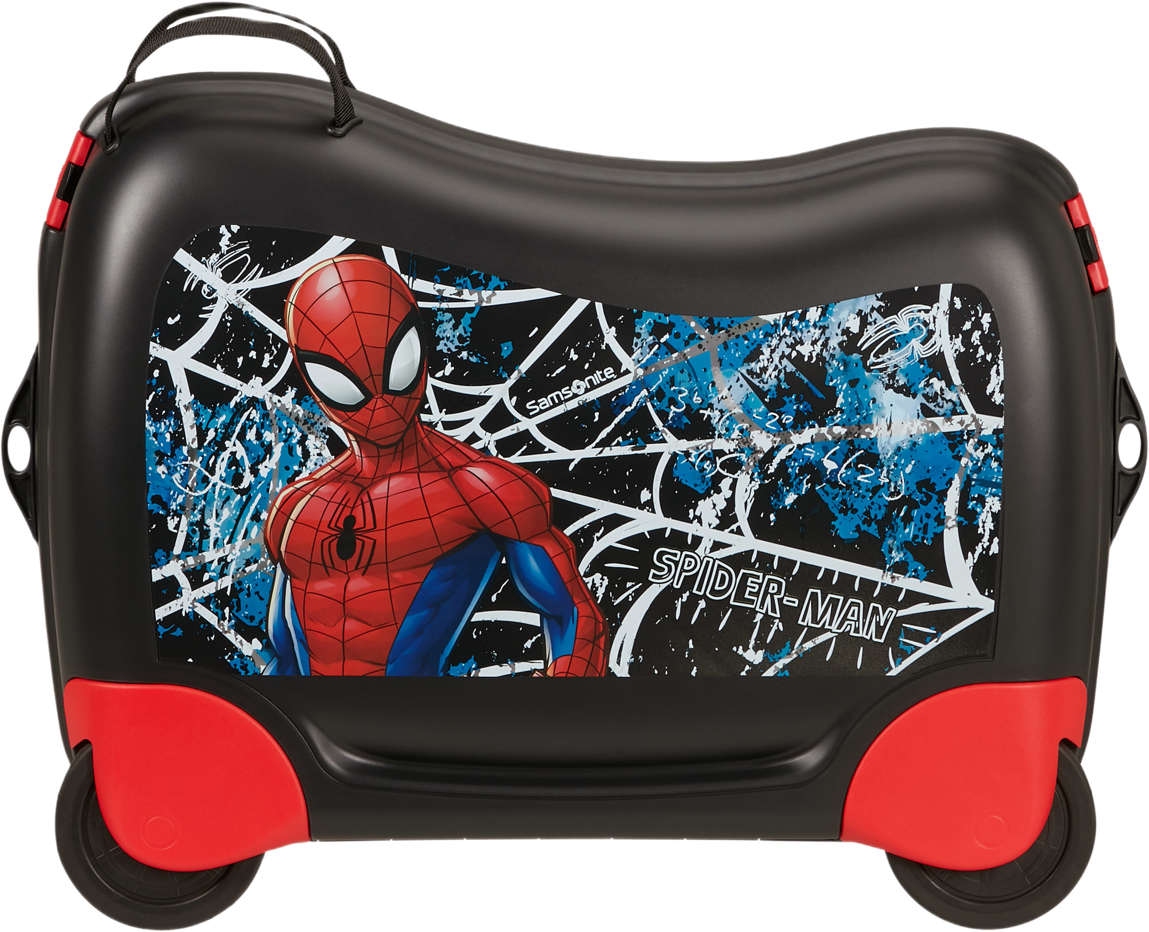 Resväska Spiderman, från American Tourister, i färgen Ride-on Marvel. Klicka för att öppna bilden i stort format