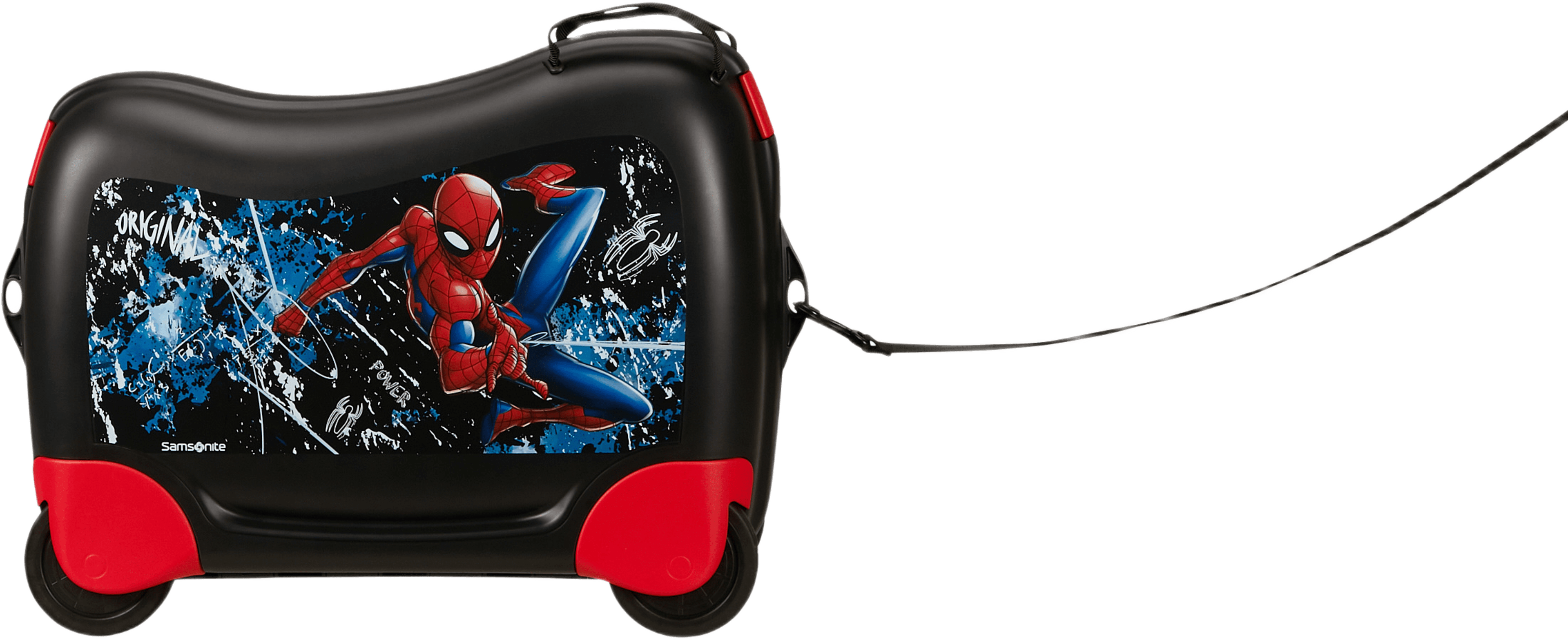 Resväska Spiderman, från American Tourister, i färgen Ride-on Marvel. Klicka för att öppna bilden i stort format
