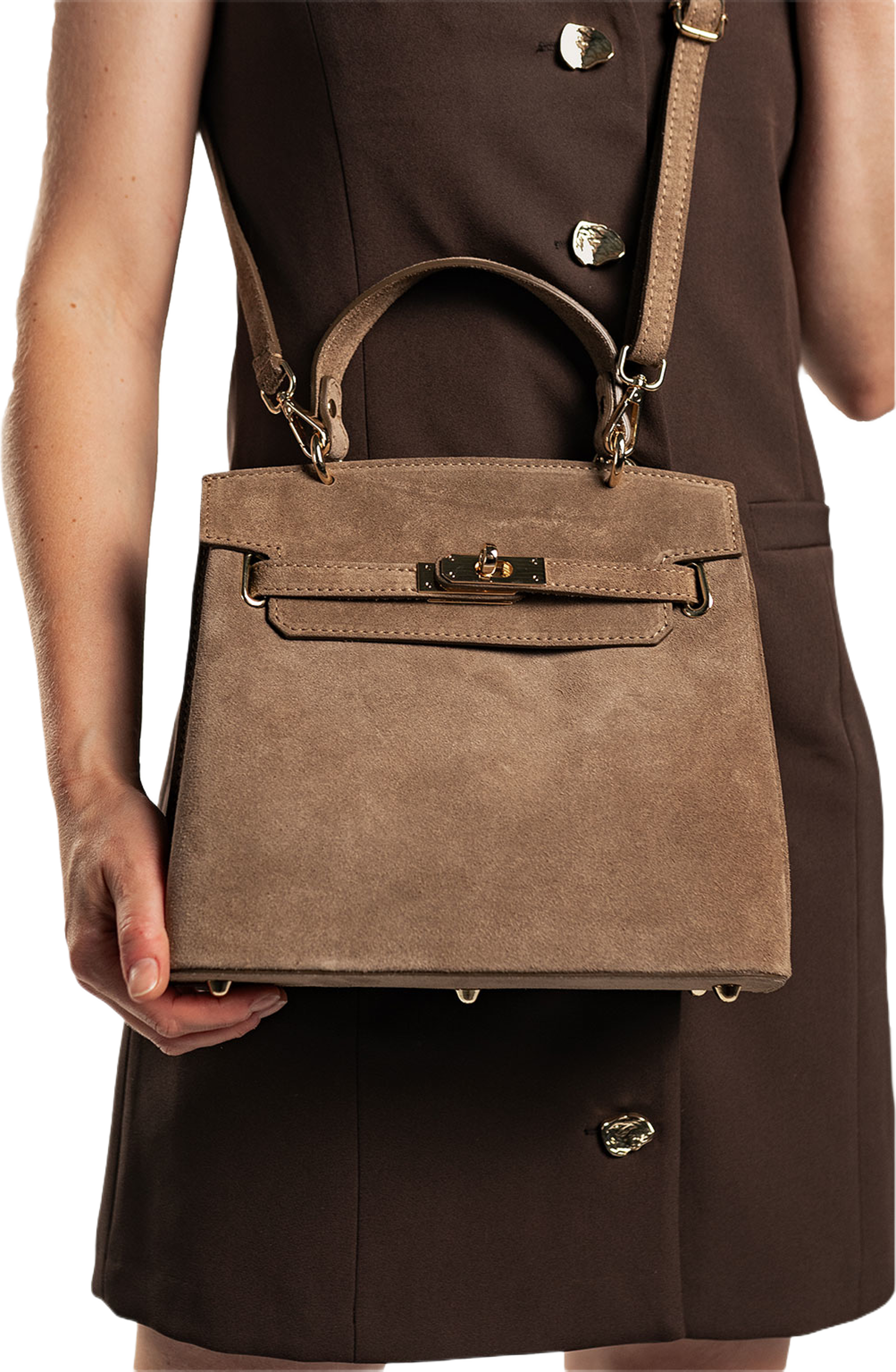 Handväska i suede Rivoli, från LaTalia, i färgen Taupe. Klicka för att öppna bilden i stort format