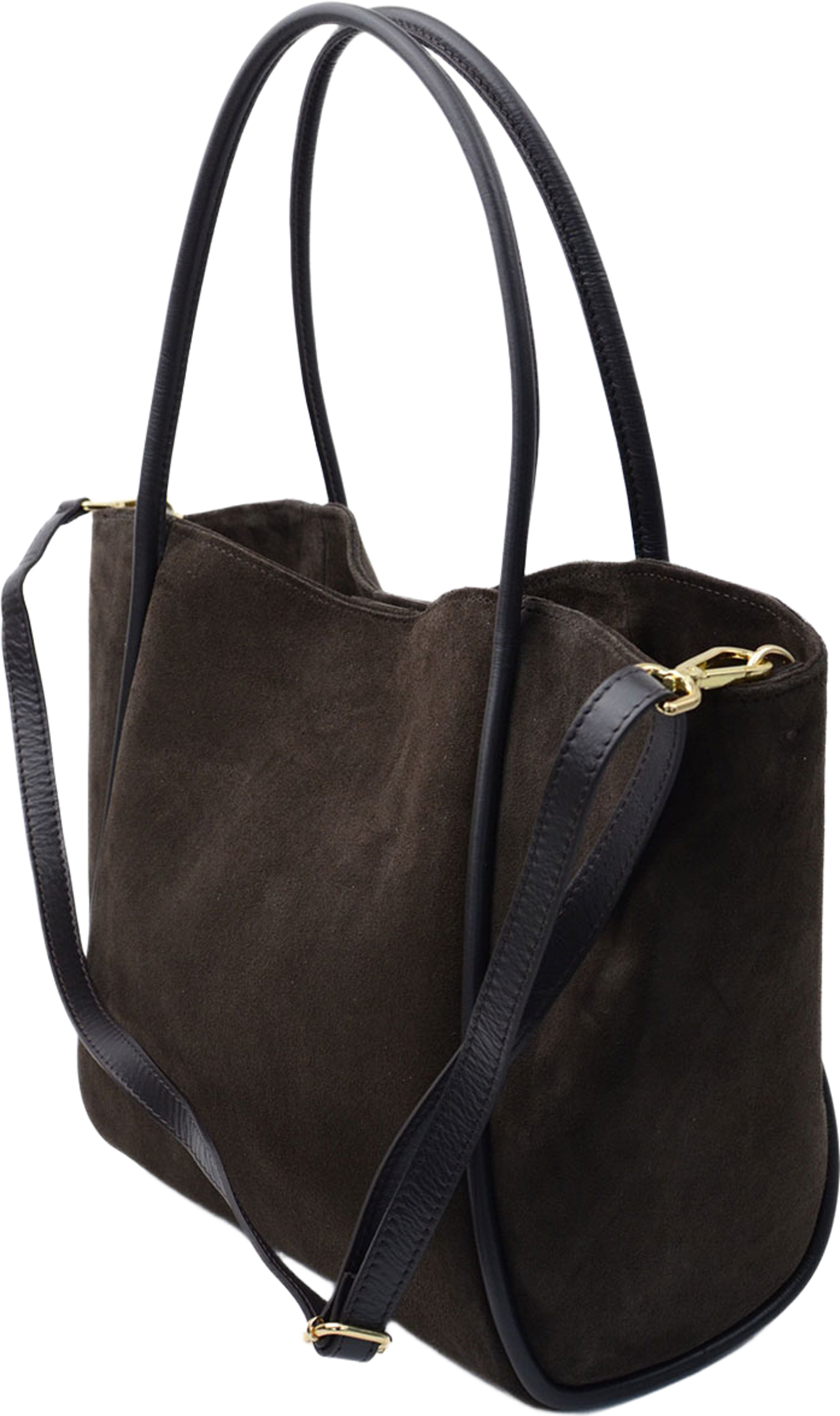 Toteväska i suede Florence XL, från LaTalia, i färgen Mörkbrun. Klicka för att öppna bilden i stort format