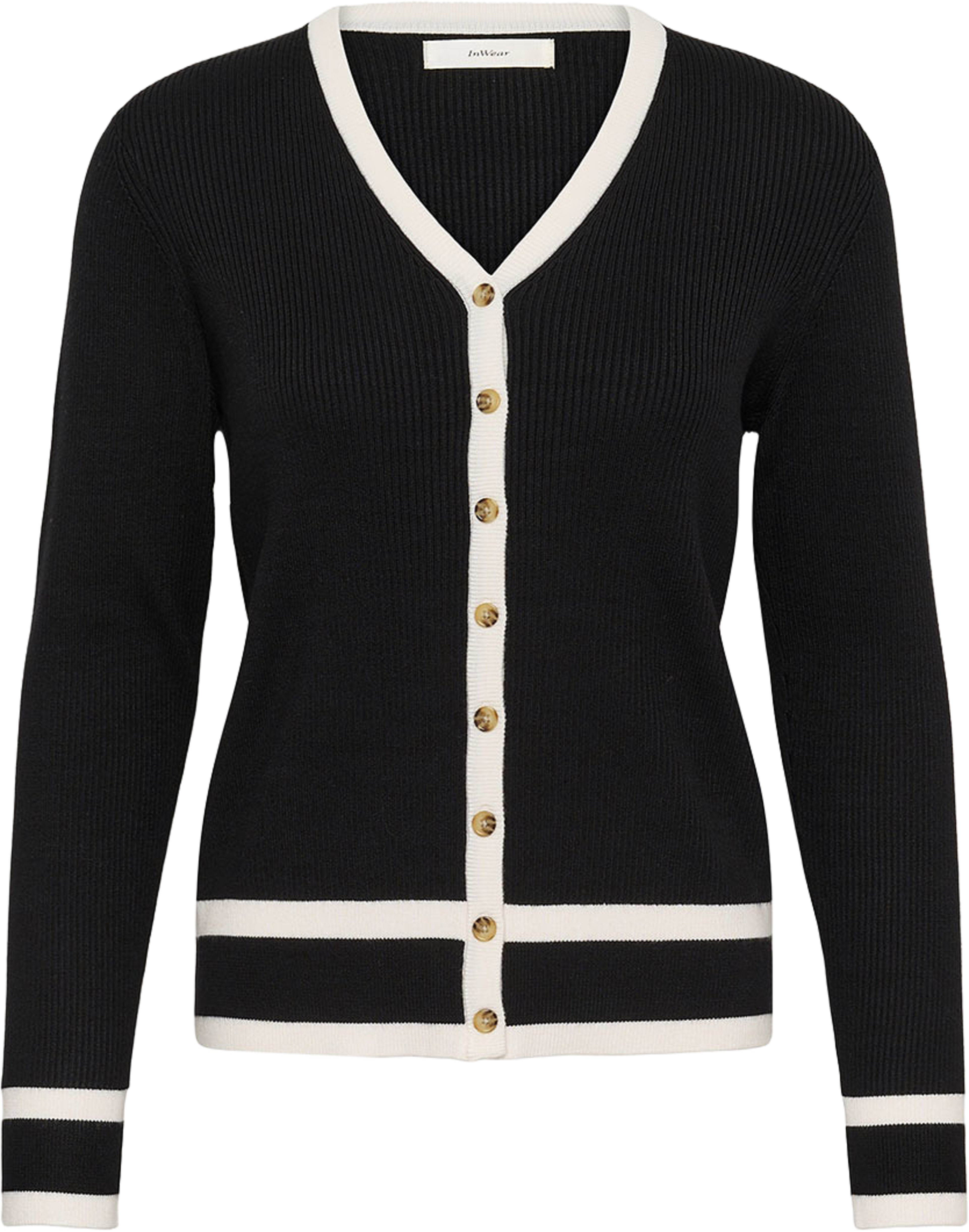 LeenahIW Cardigan; InWear Cardigan, från Inwear, i färgen Black/Vanilla. Klicka för att öppna bilden i stort format