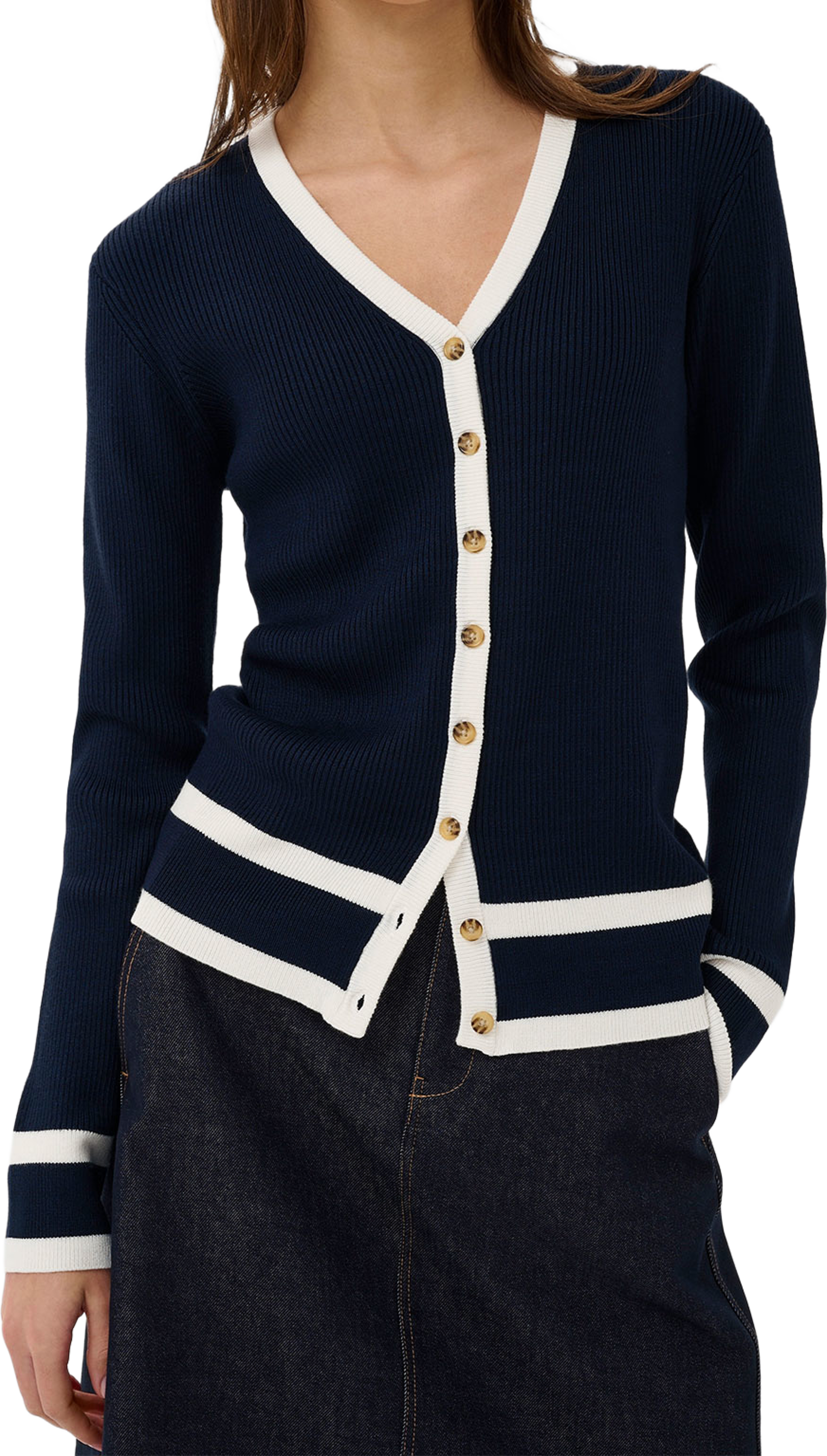 LeenahIW Cardigan; InWear Cardigan, från Inwear, i färgen Marine/Vanilla. Klicka för att öppna bilden i stort format