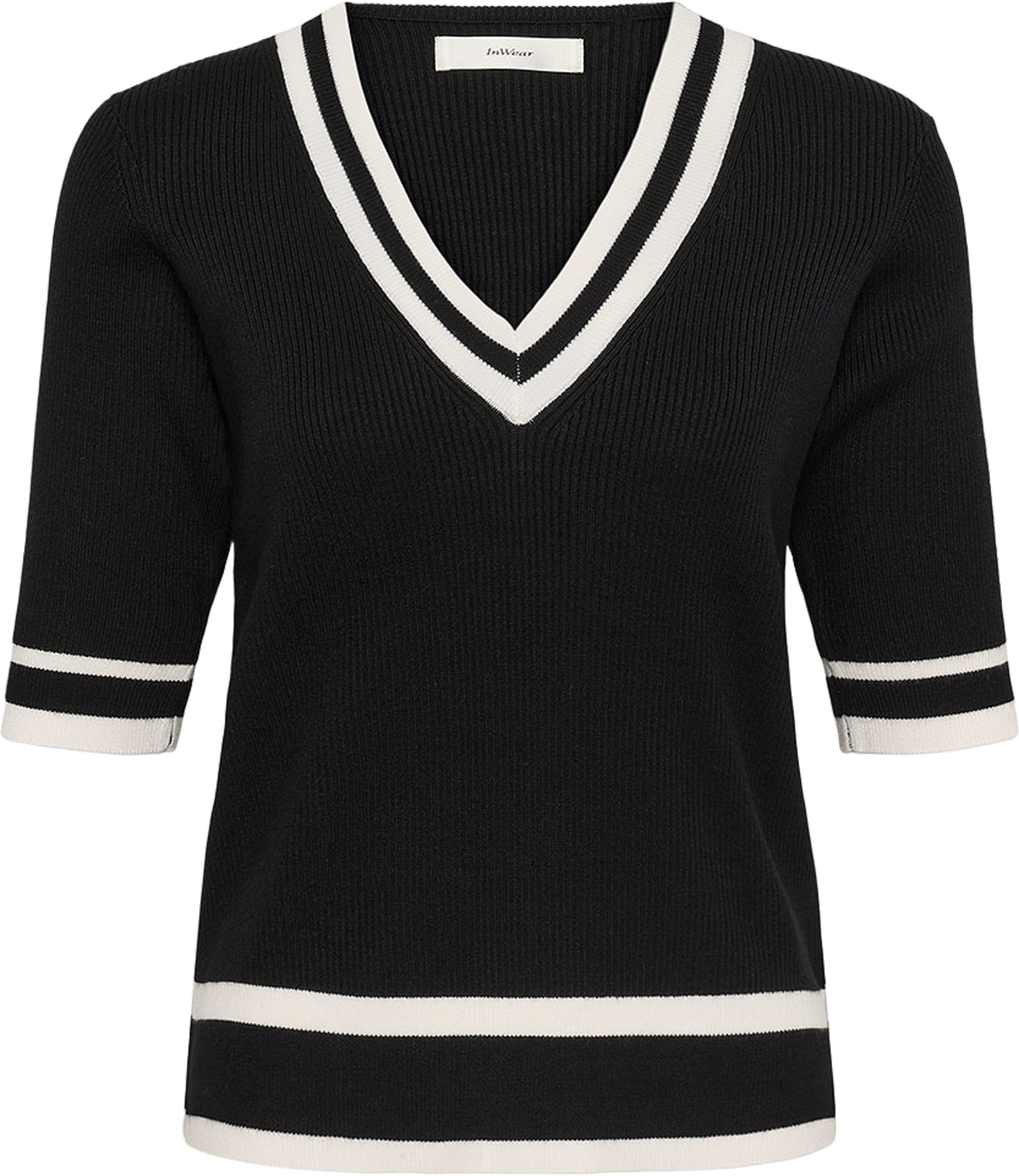 LeenahIW V-Neck Blouse; InWear Pullover, från Inwear, i färgen Black/Vanilla. Klicka för att öppna bilden i stort format