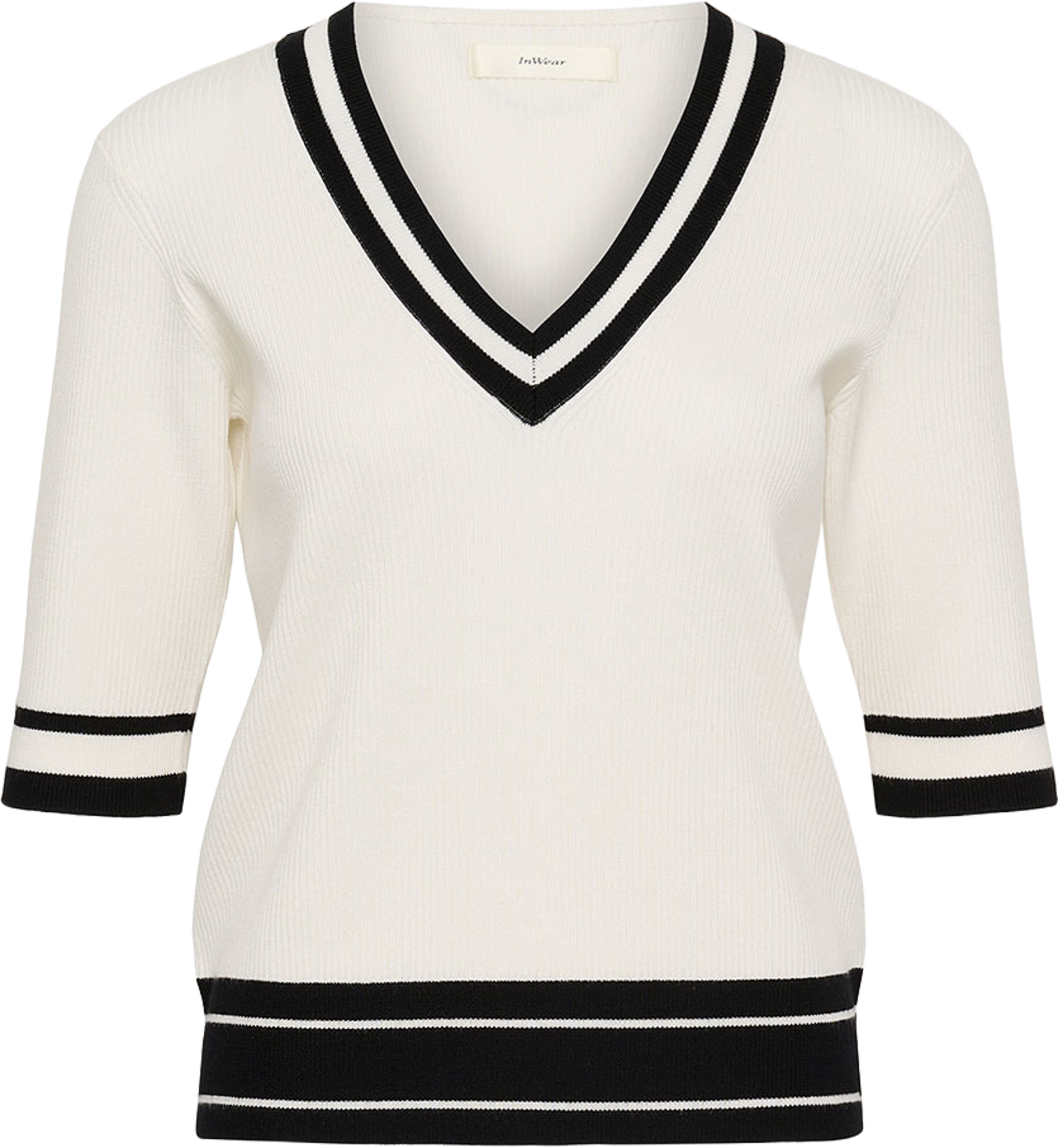 LeenahIW V-Neck Blouse; InWear Pullover, från Inwear, i färgen Vanilla / Black Stripe. Klicka för att öppna bilden i stort format