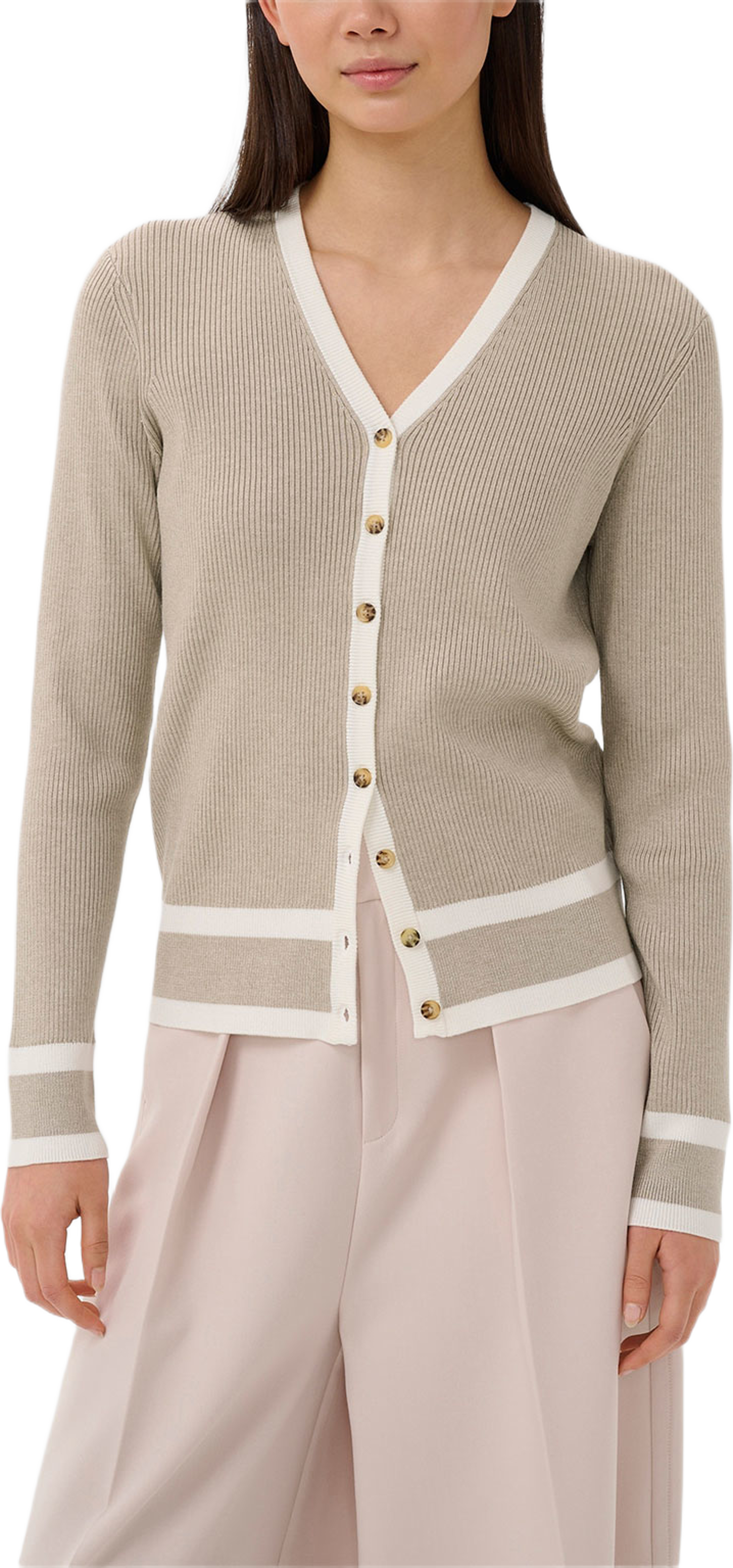 LeenahIW Cardigan; InWear Cardigan, från Inwear, i färgen Sandy Grey/Vanilla. Klicka för att öppna bilden i stort format