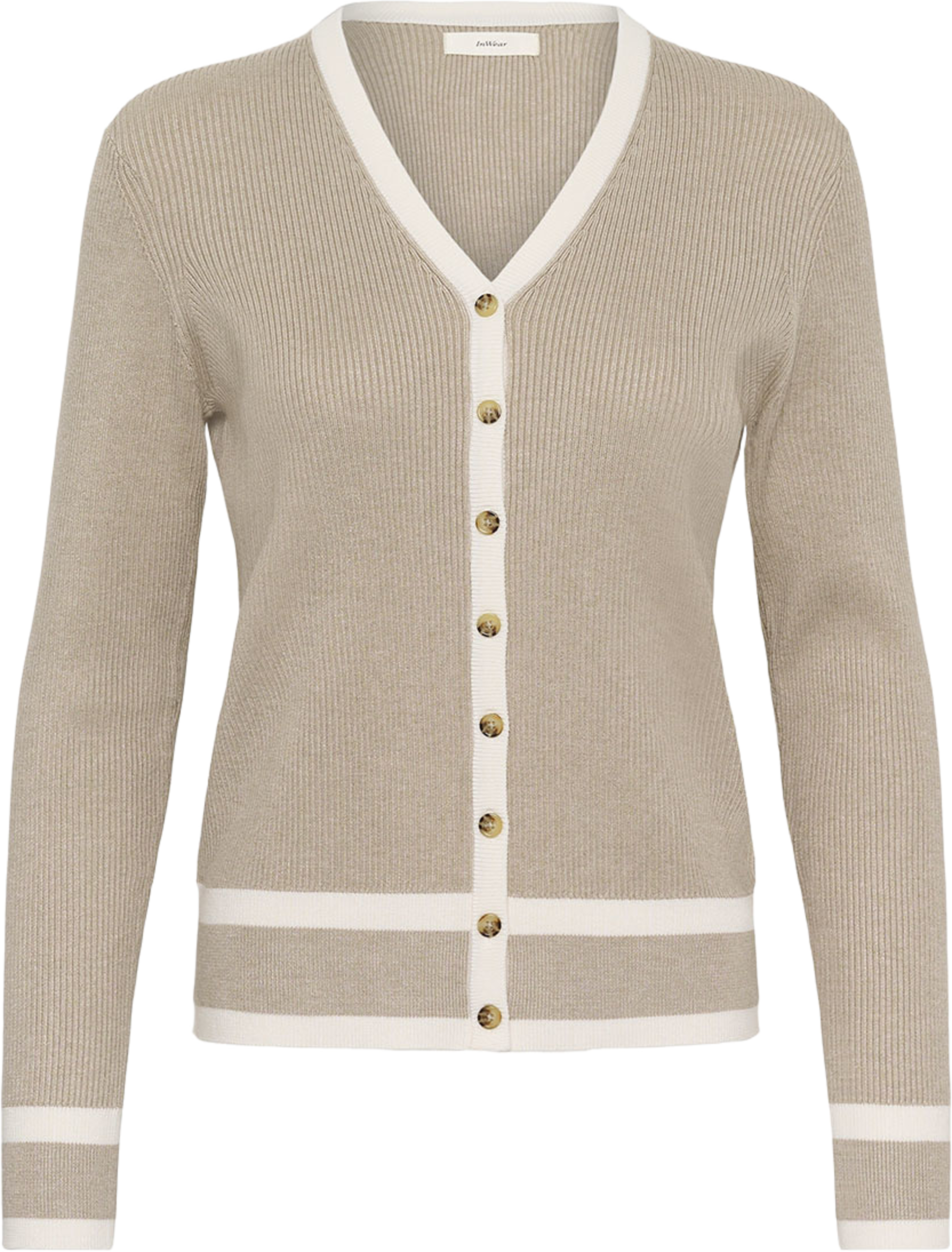 LeenahIW Cardigan; InWear Cardigan, från Inwear, i färgen Sandy Grey/Vanilla. Klicka för att öppna bilden i stort format