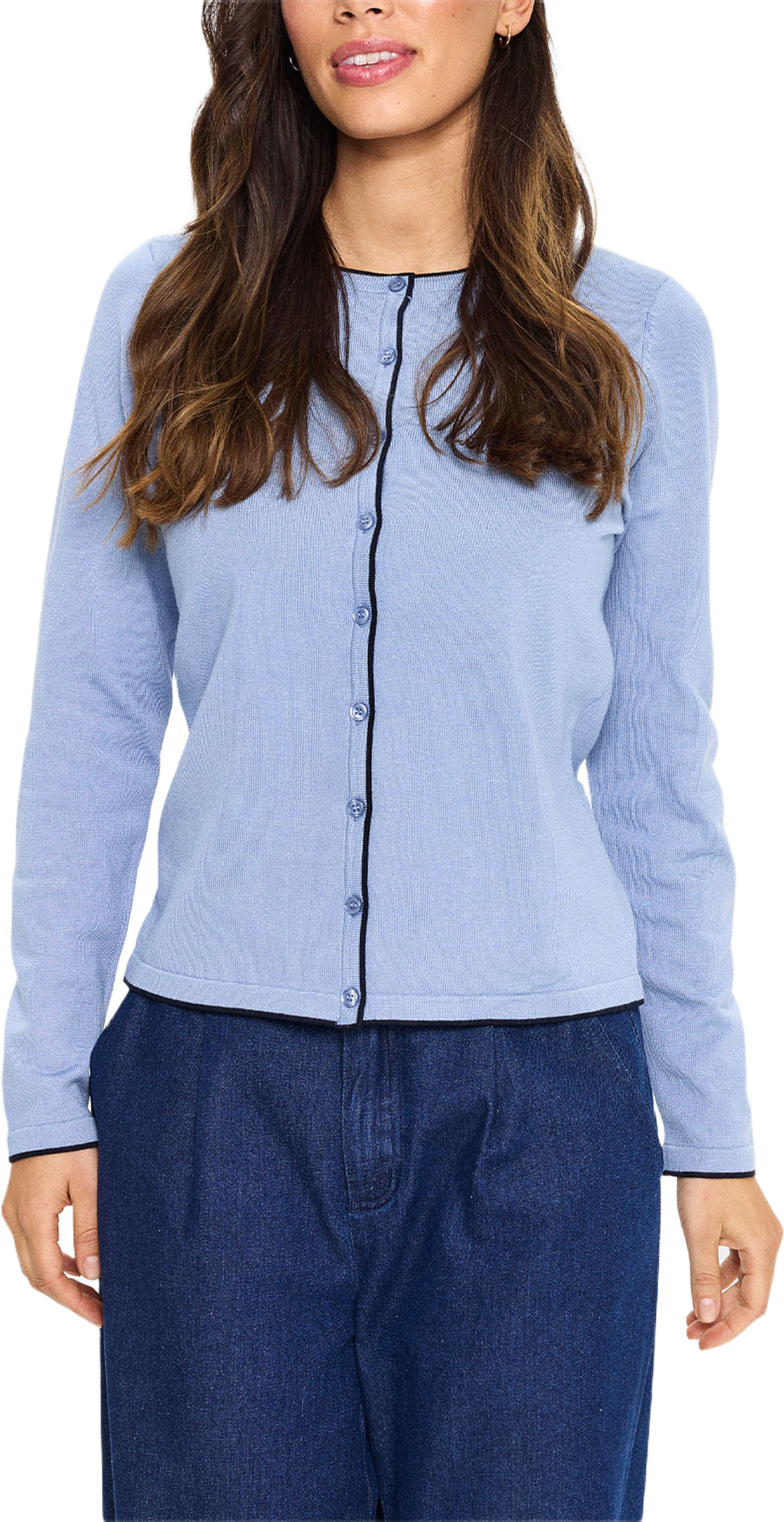 MilaSZ Contrast Stripe Cardigan, från Saint Tropez, i färgen Bl.blizzard Nightsky Cont.str..