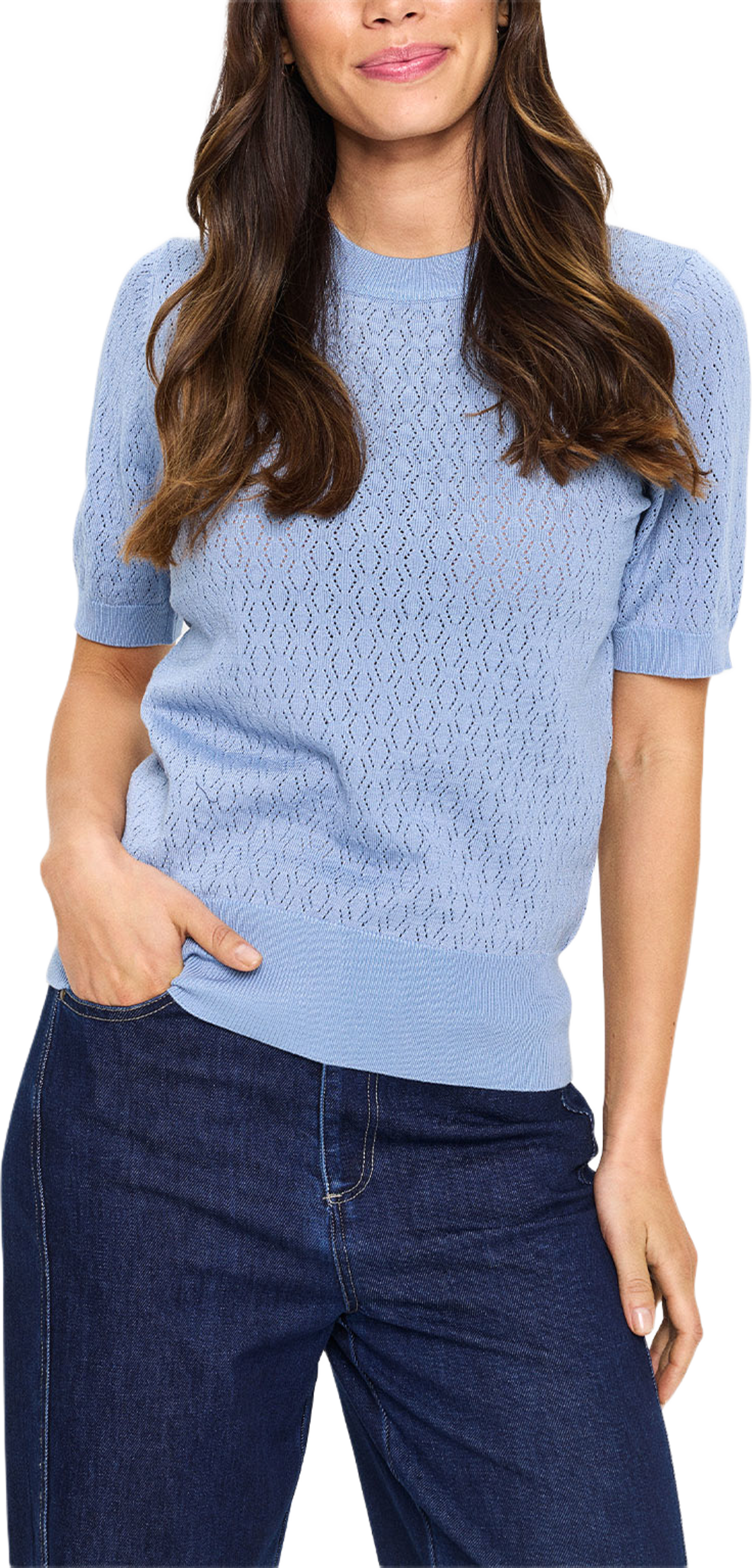 MilaSZ Pointelle Pullover, från Saint Tropez, i färgen Blue Blizzard.
