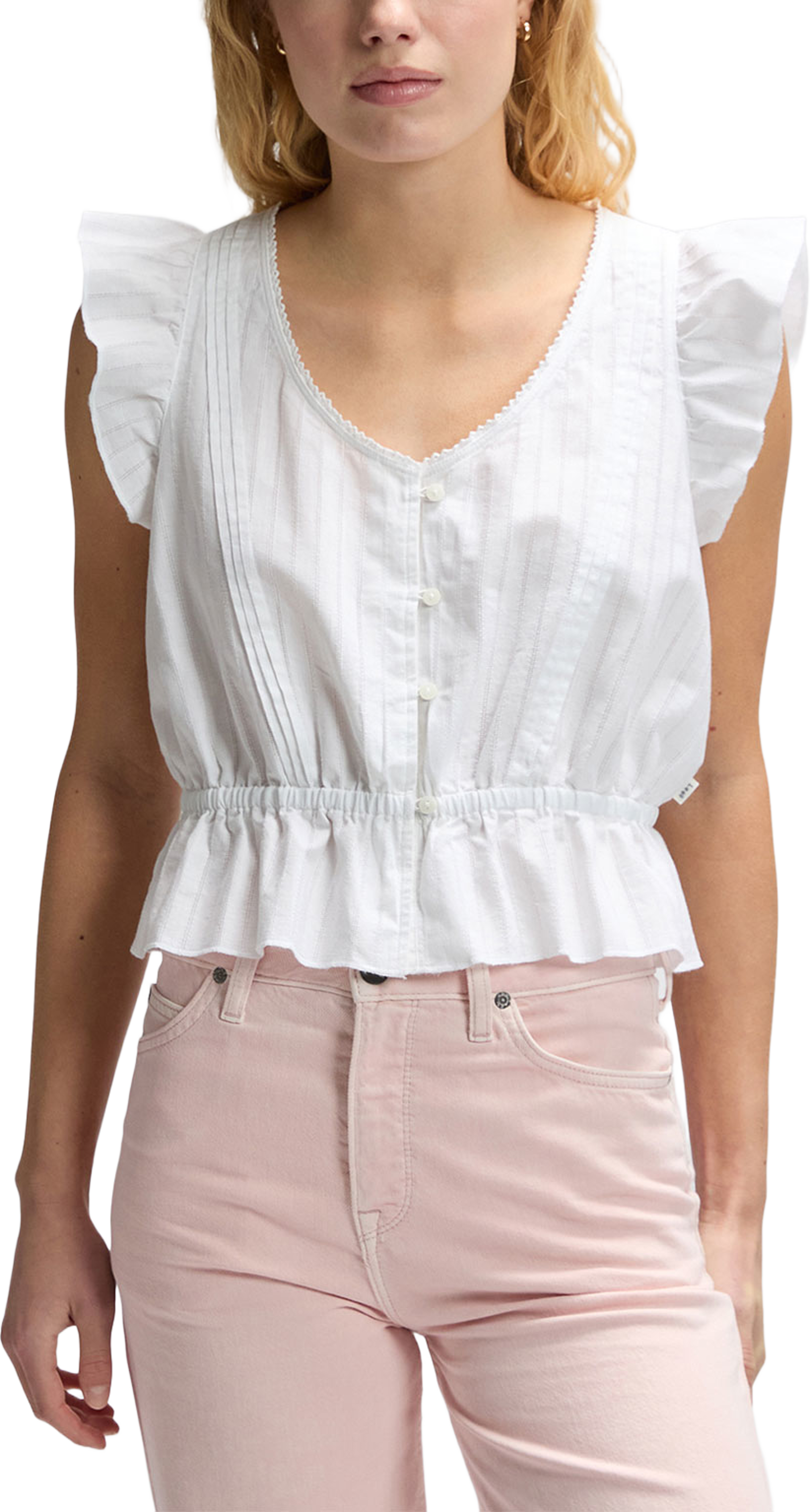 Ruffle Sleeve Shirt, från Lee, i färgen Bright White. Klicka för att öppna bilden i stort format