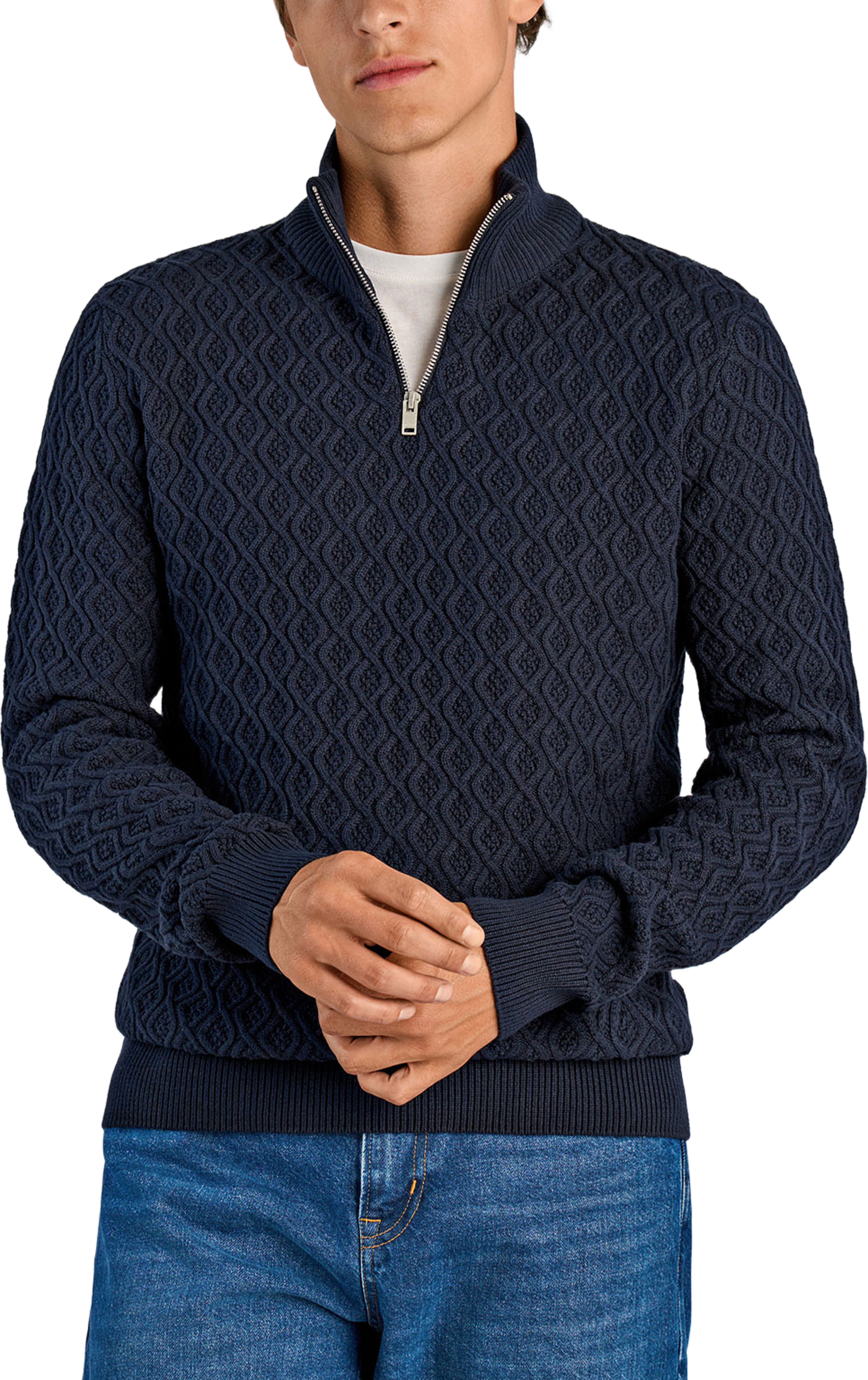 Lindbergh Recycle structure half zip Knit, från Lindbergh, i färgen Navy. Klicka för att öppna bilden i stort format