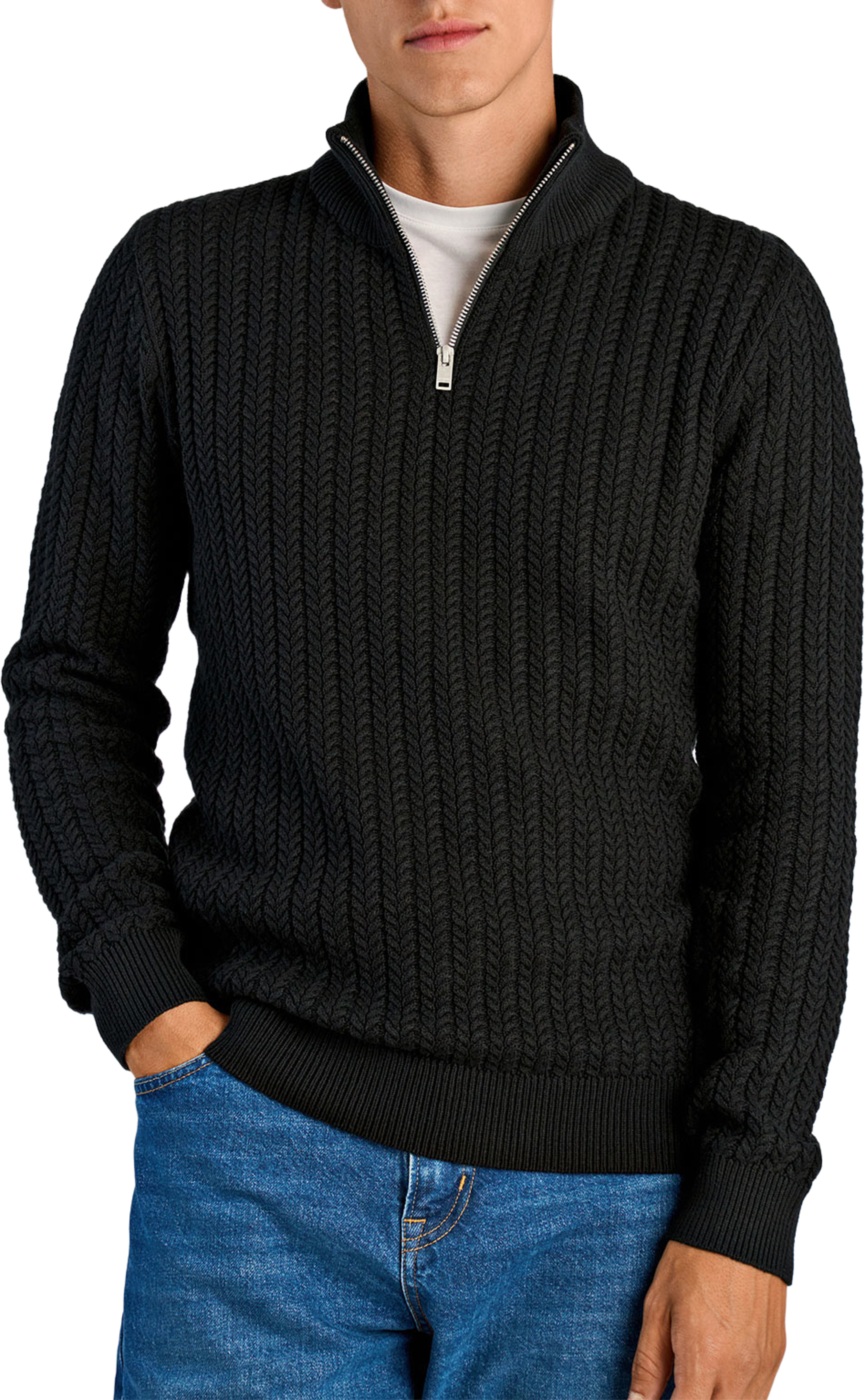 Lindbergh Recycle cabel knit half zip Knit, från Lindbergh, i färgen Black. Klicka för att öppna bilden i stort format