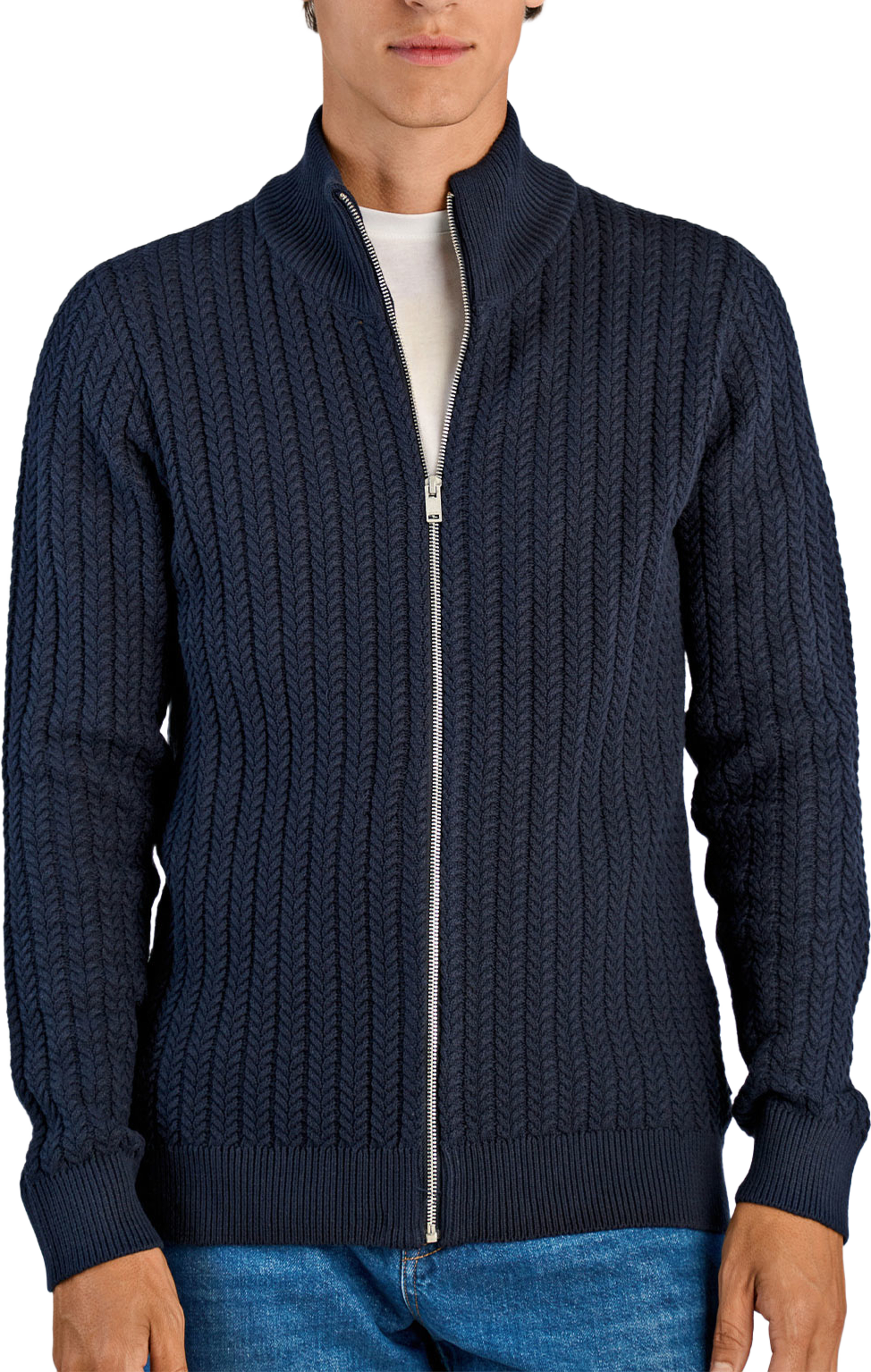 Lindbergh Recycle cabel knit zip cardigan Knit, från Lindbergh, i färgen Navy. Klicka för att öppna bilden i stort format