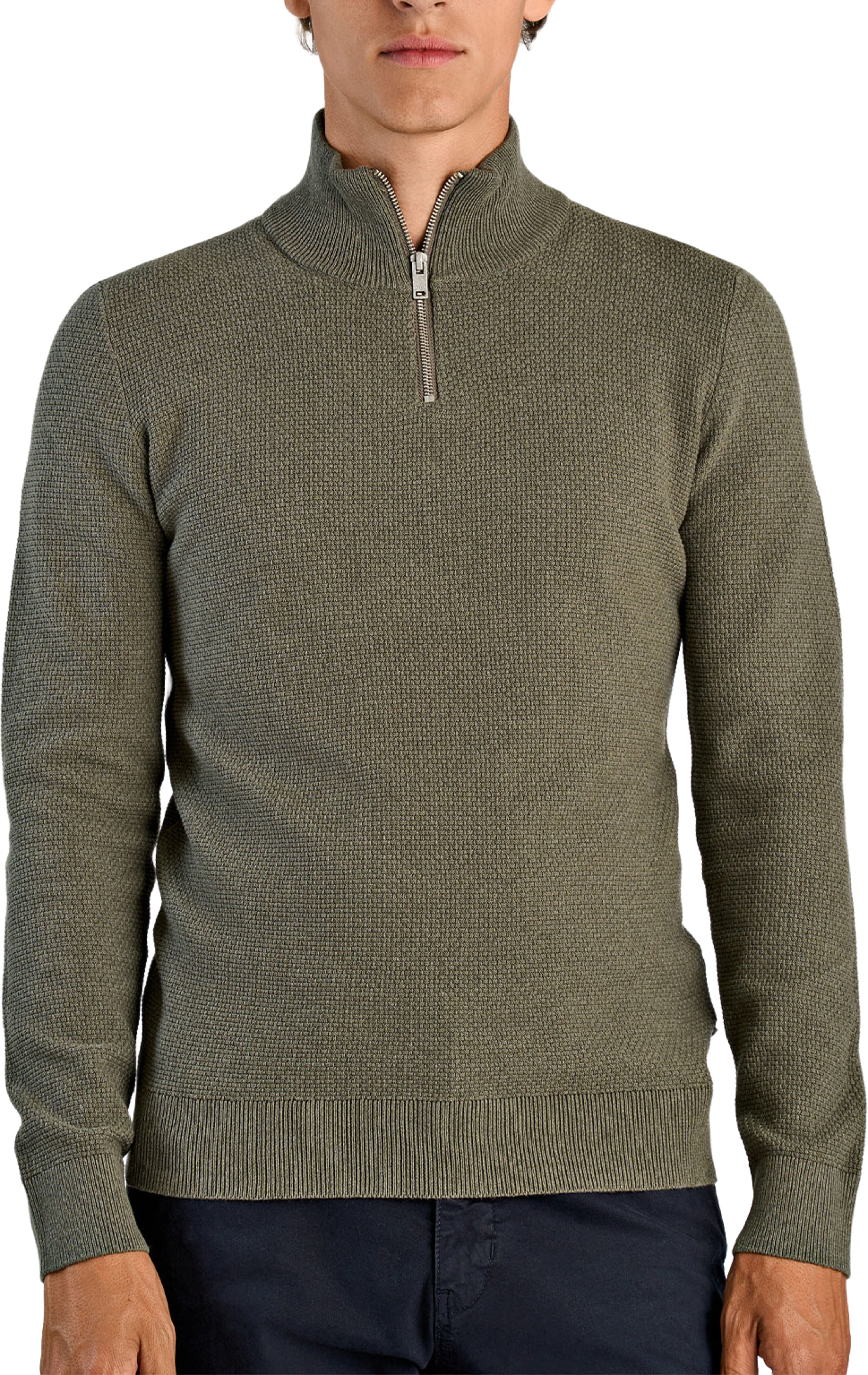 Lindbergh Recycle structure half zip Knit, från Lindbergh, i färgen Army. Klicka för att öppna bilden i stort format