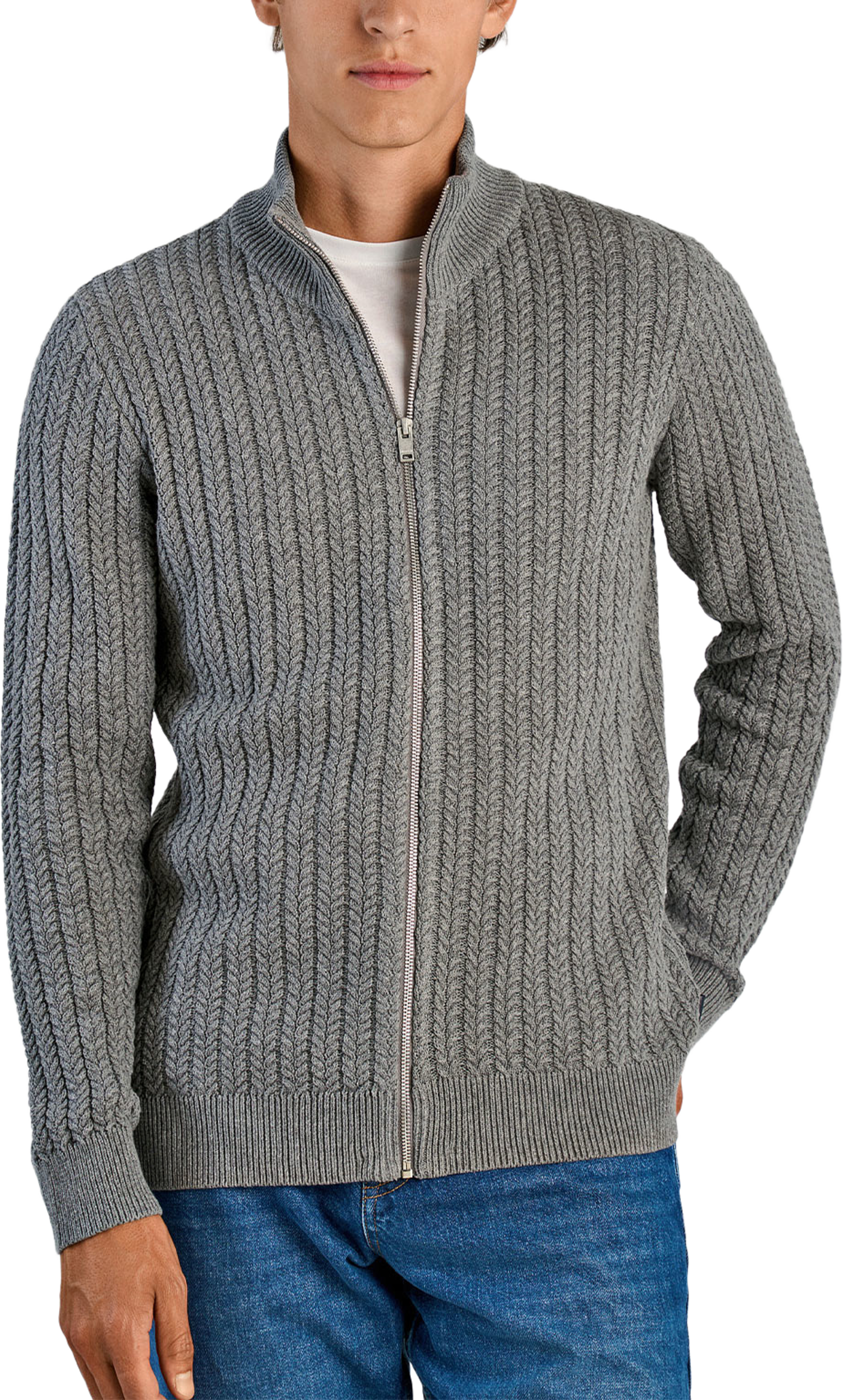 Lindbergh Recycle cabel knit zip cardigan Knit, från Lindbergh, i färgen Dk Grey. Klicka för att öppna bilden i stort format