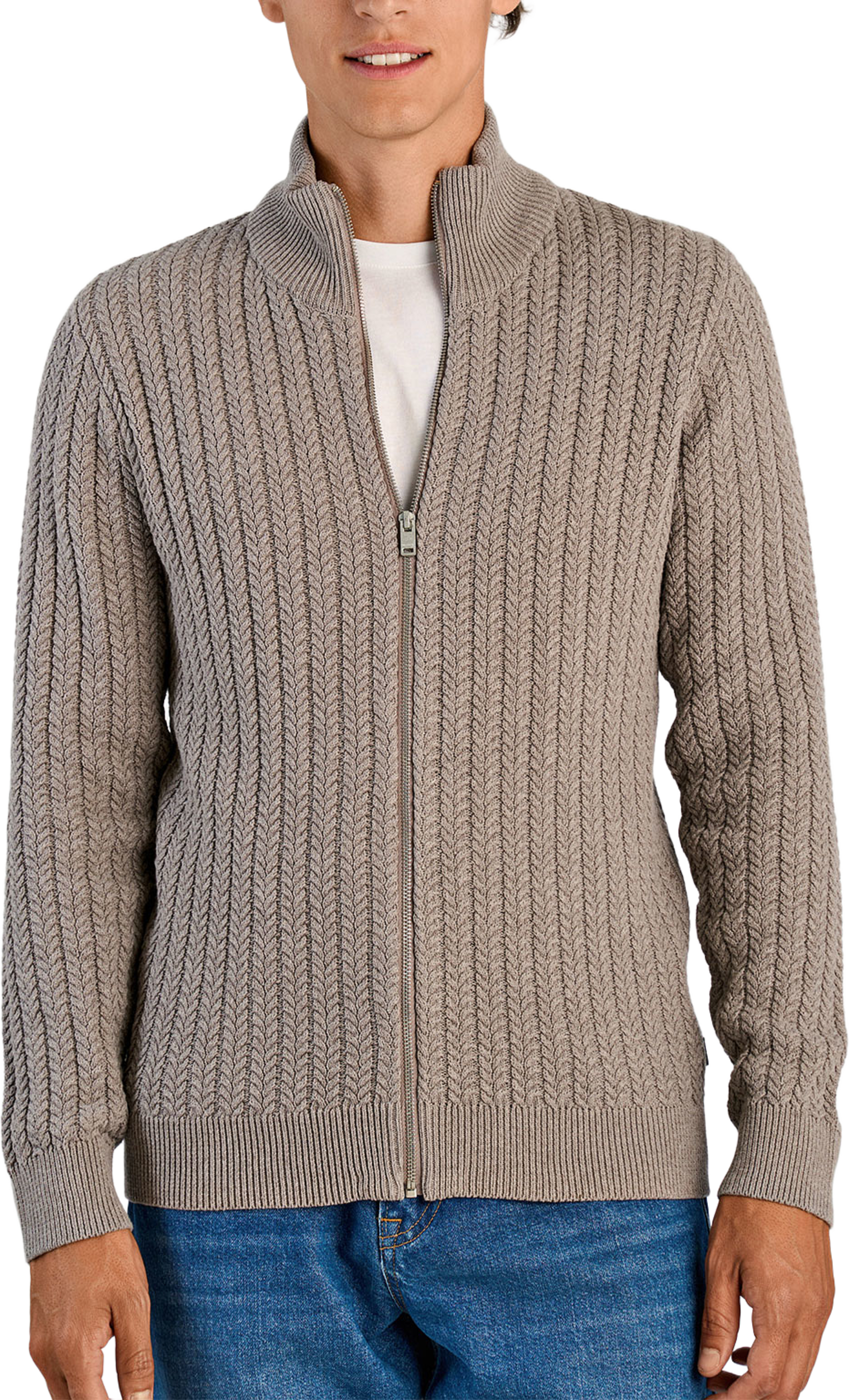 Lindbergh Recycle cabel knit zip cardigan Knit, från Lindbergh, i färgen Dk Sand. Klicka för att öppna bilden i stort format