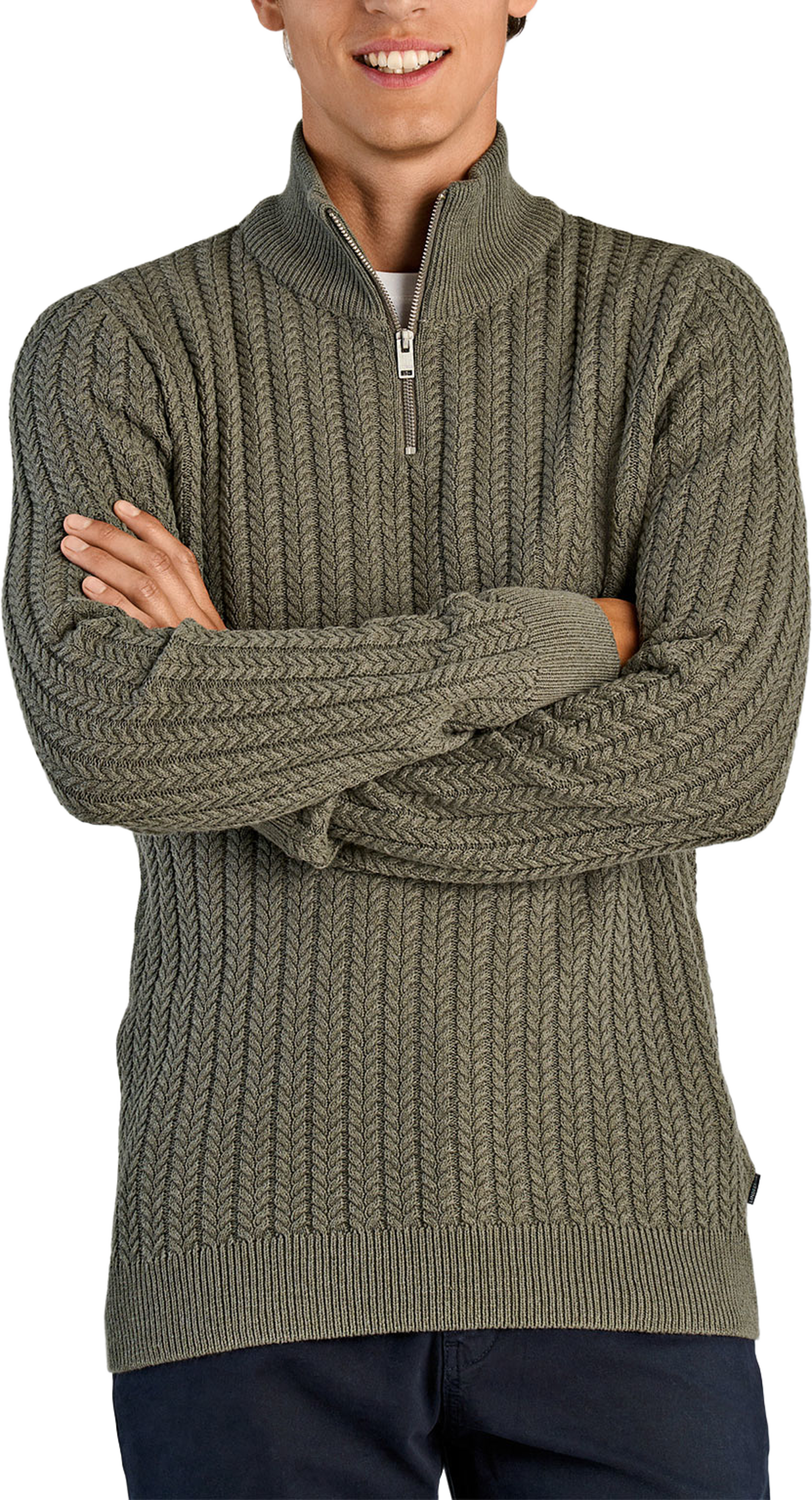 Lindbergh Recycle cabel knit half zip Knit, från Lindbergh, i färgen Army. Klicka för att öppna bilden i stort format