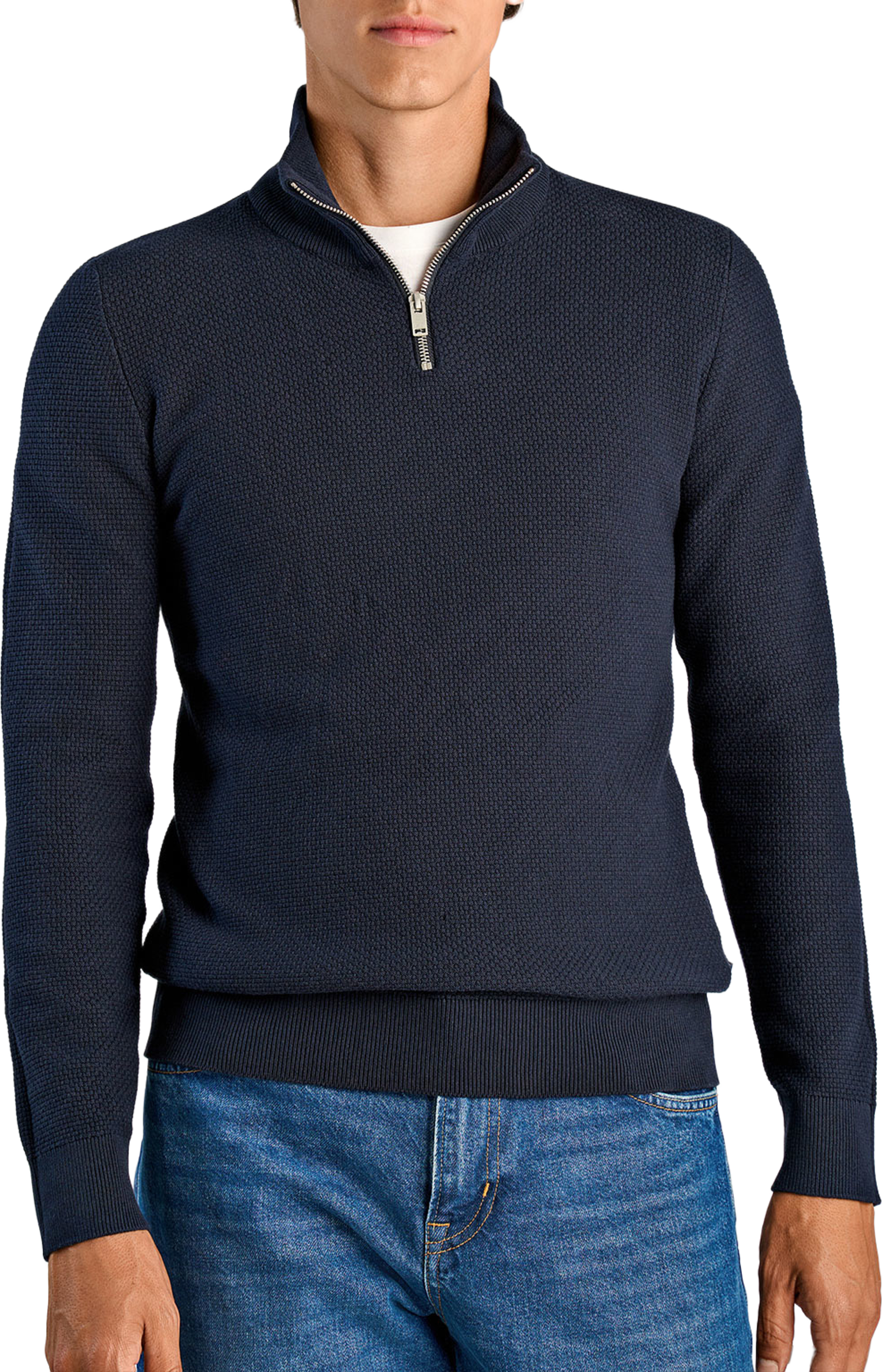 Lindbergh Recycle structure half zip Knit, från Lindbergh, i färgen Navy. Klicka för att öppna bilden i stort format