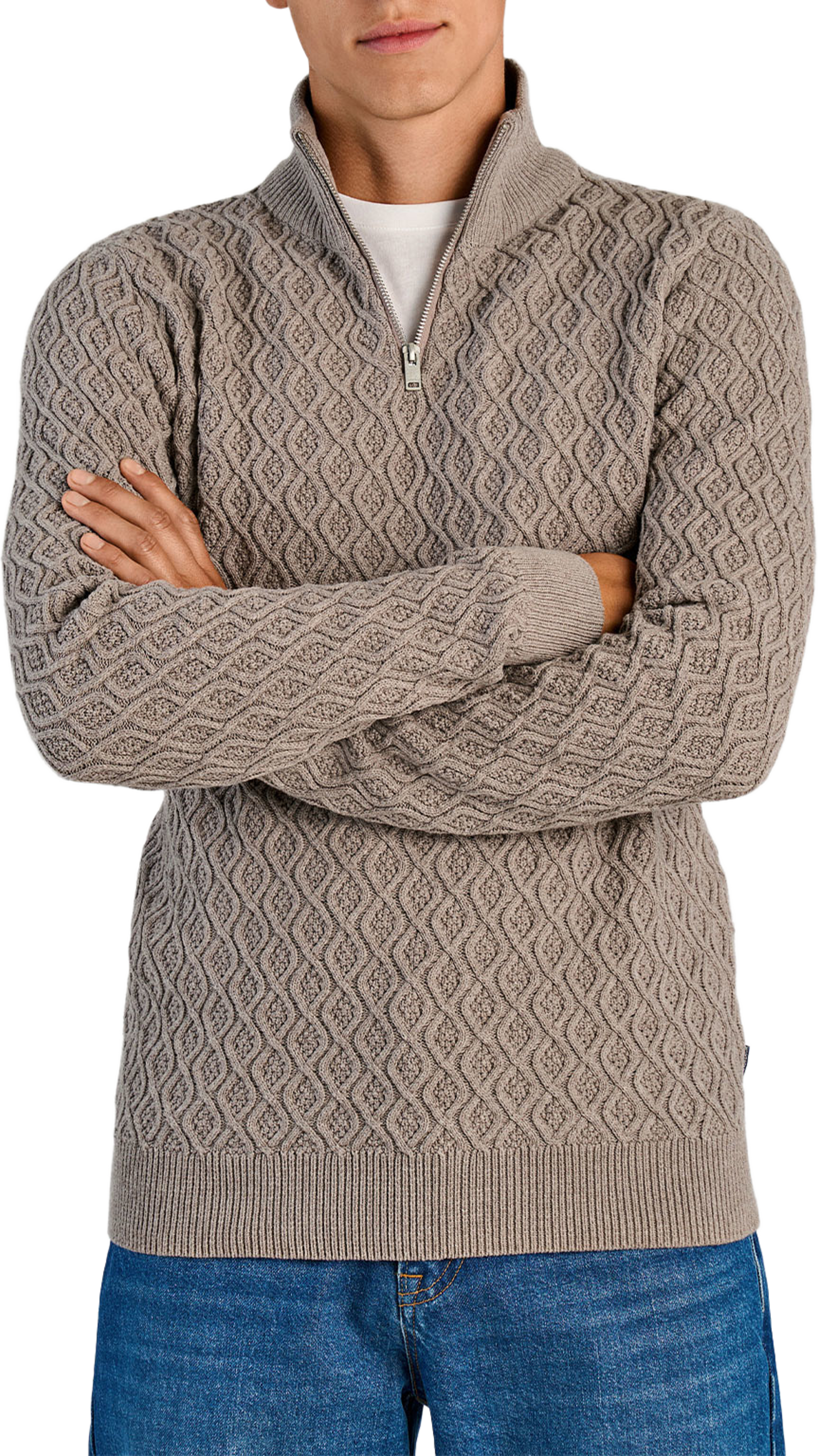 Lindbergh Recycle structure half zip Knit, från Lindbergh, i färgen Dk Sand. Klicka för att öppna bilden i stort format