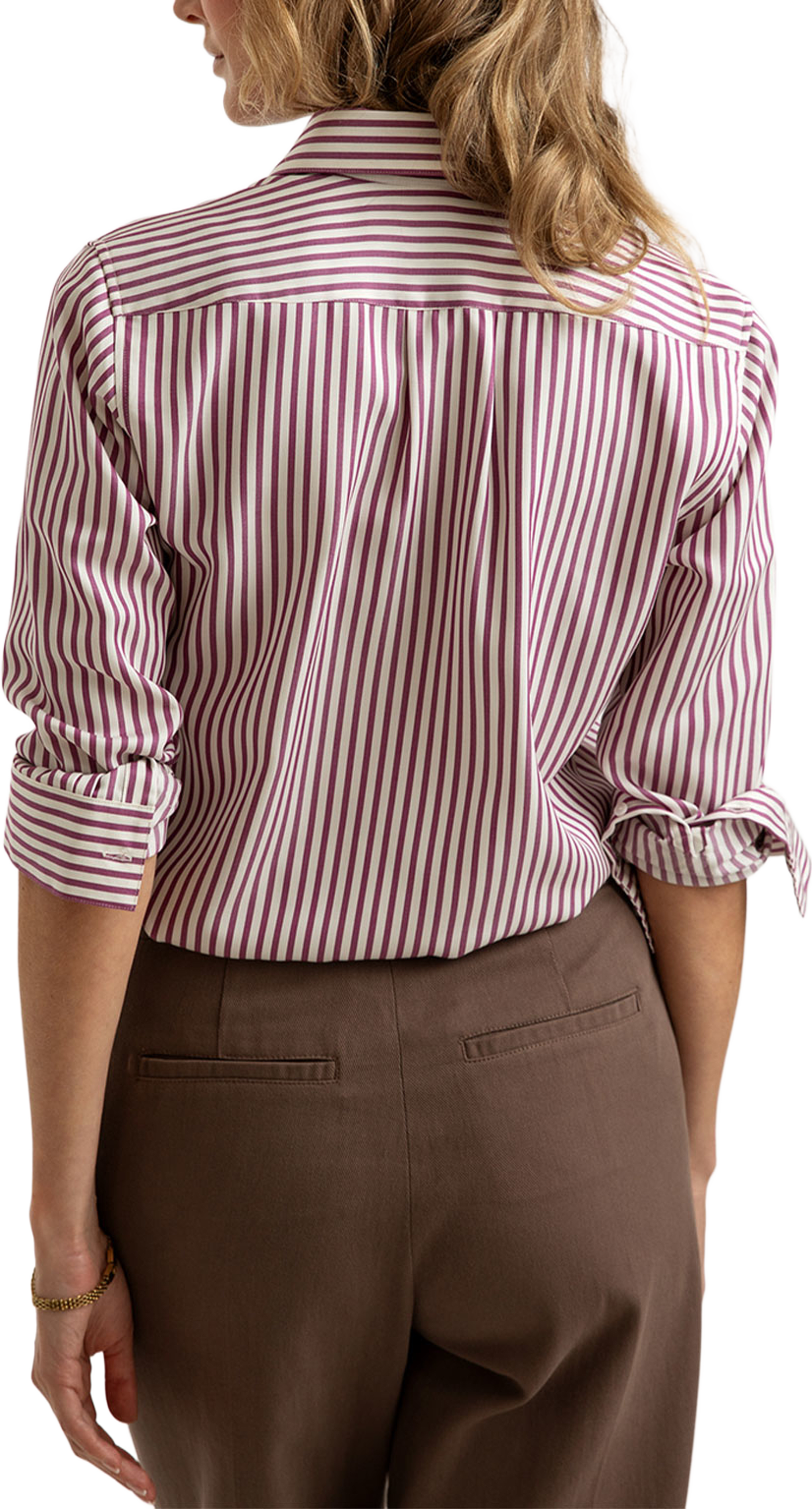 Randig Skjorta Mickan Legacy Stripe, från The Shirt Factory, i färgen Deep Berry. Klicka för att öppna bilden i stort format