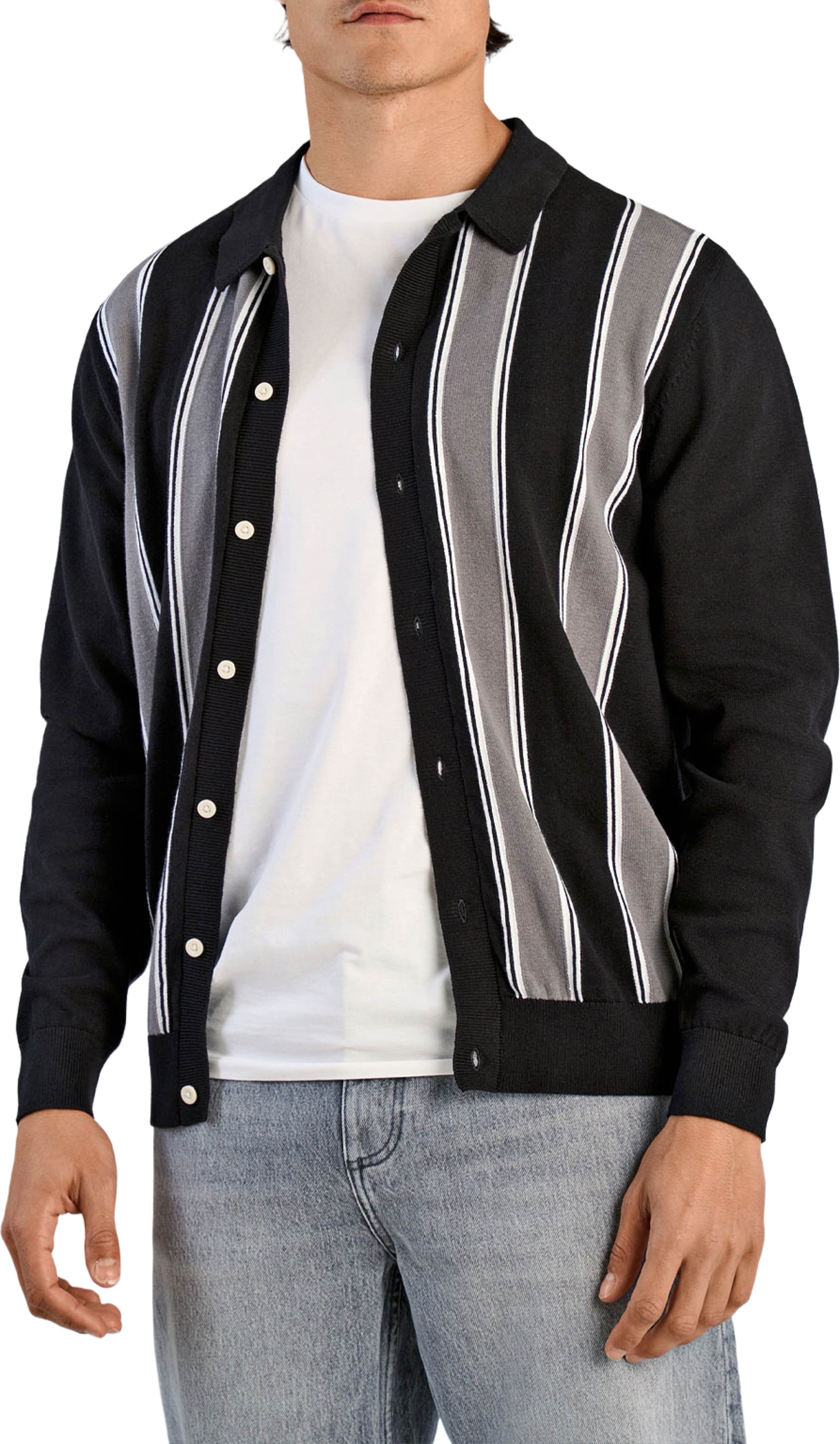 Lindbergh Knitted polo cardigan L/S Knit, från Lindbergh, i färgen Black. Klicka för att öppna bilden i stort format