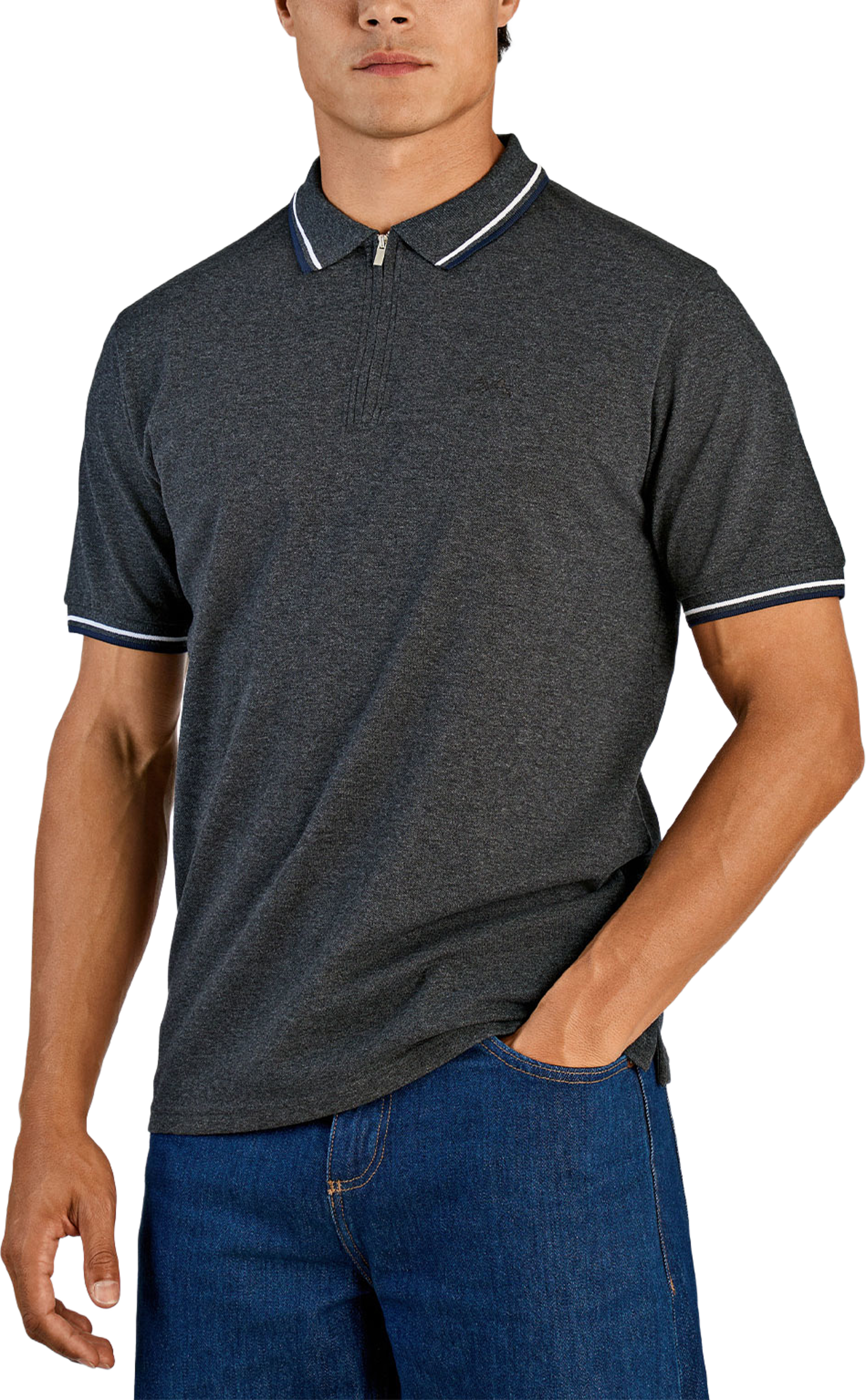 Polo Shirt With Zip, från Lindbergh, i färgen Charcoal. Klicka för att öppna bilden i stort format