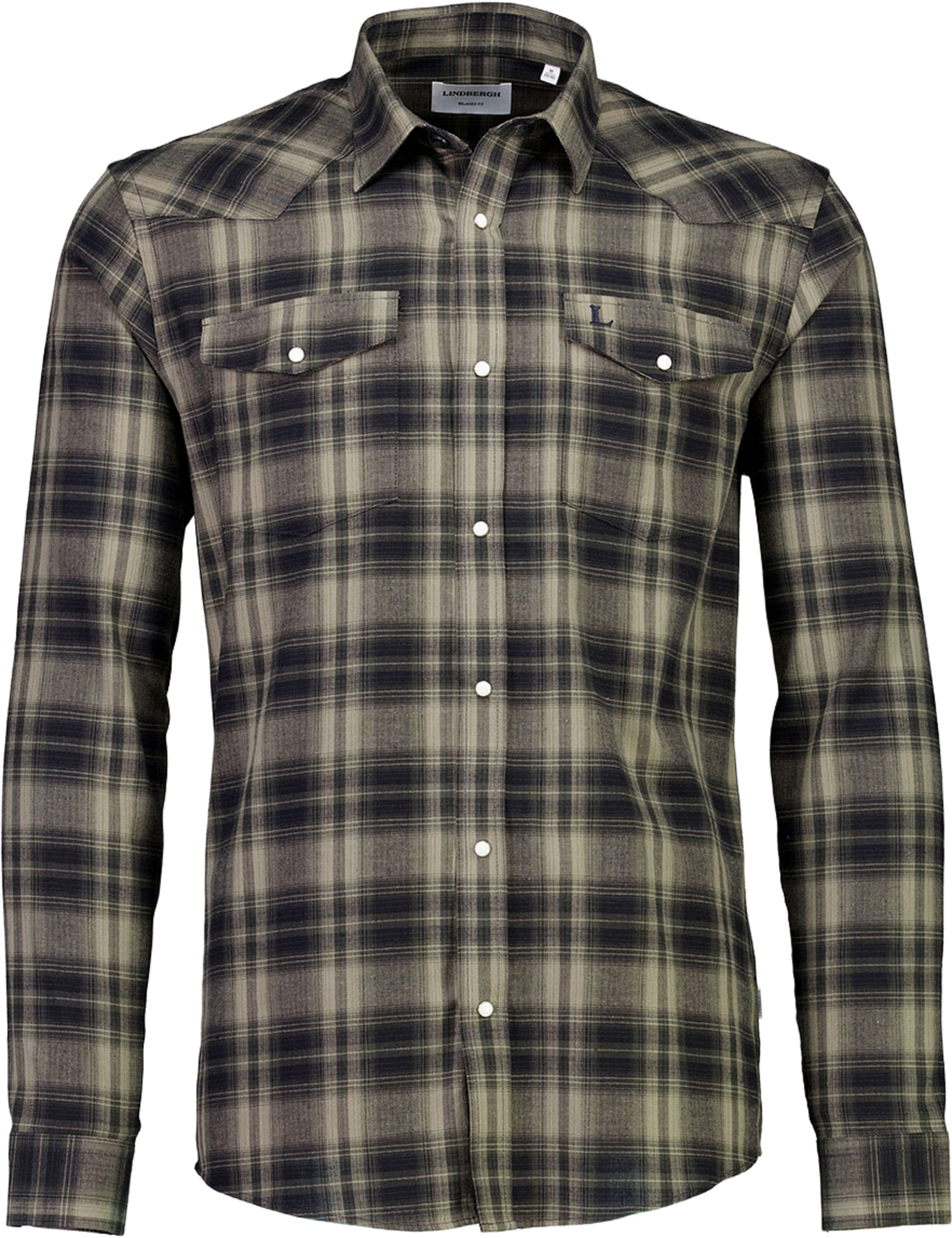 Lindbergh Herringbone checked western shirt L/S Shirt L/S, från Lindbergh, i färgen Dk Army. Klicka för att öppna bilden i stort format