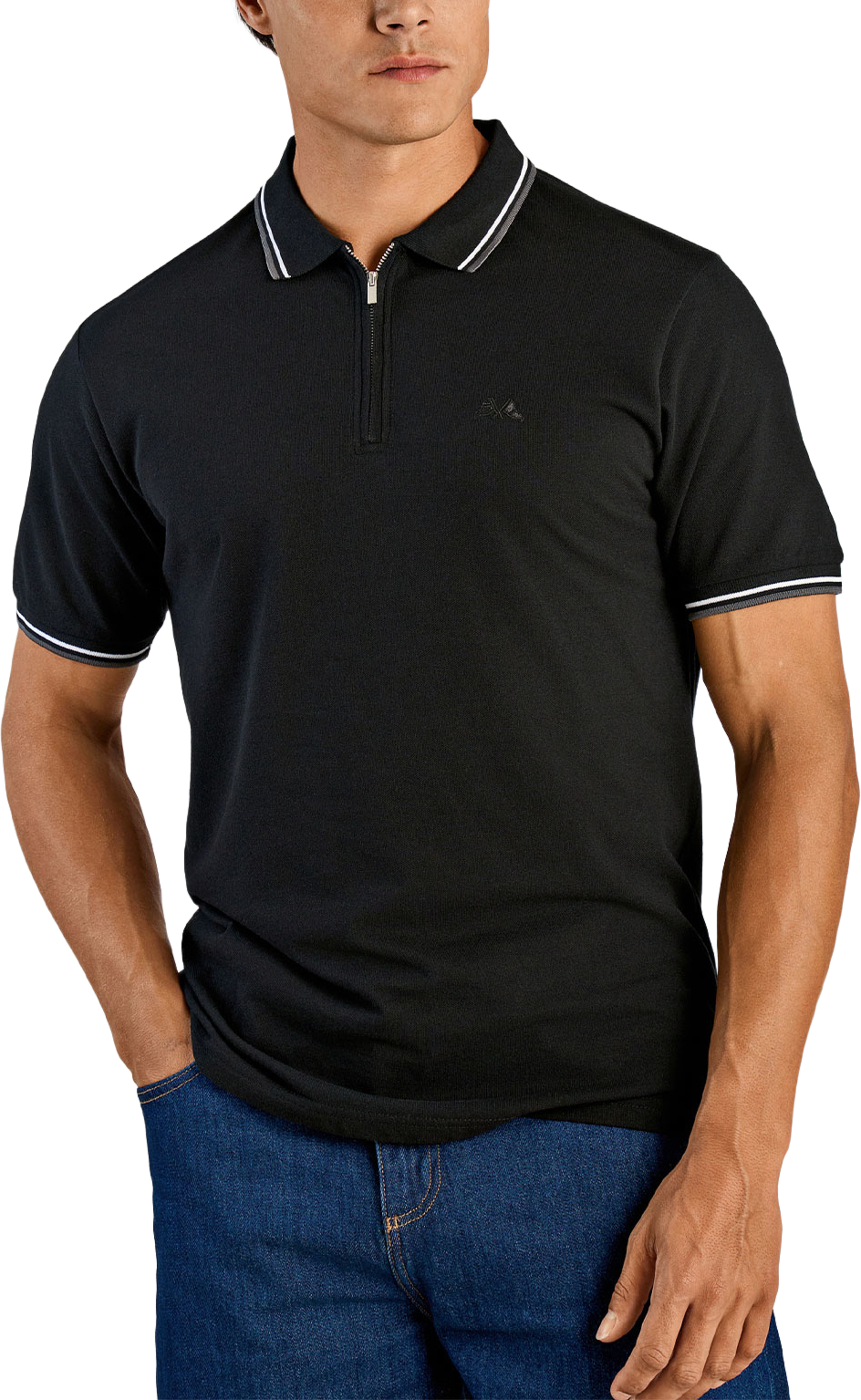 Polo Shirt With Zip, från Lindbergh, i färgen Black. Klicka för att öppna bilden i stort format