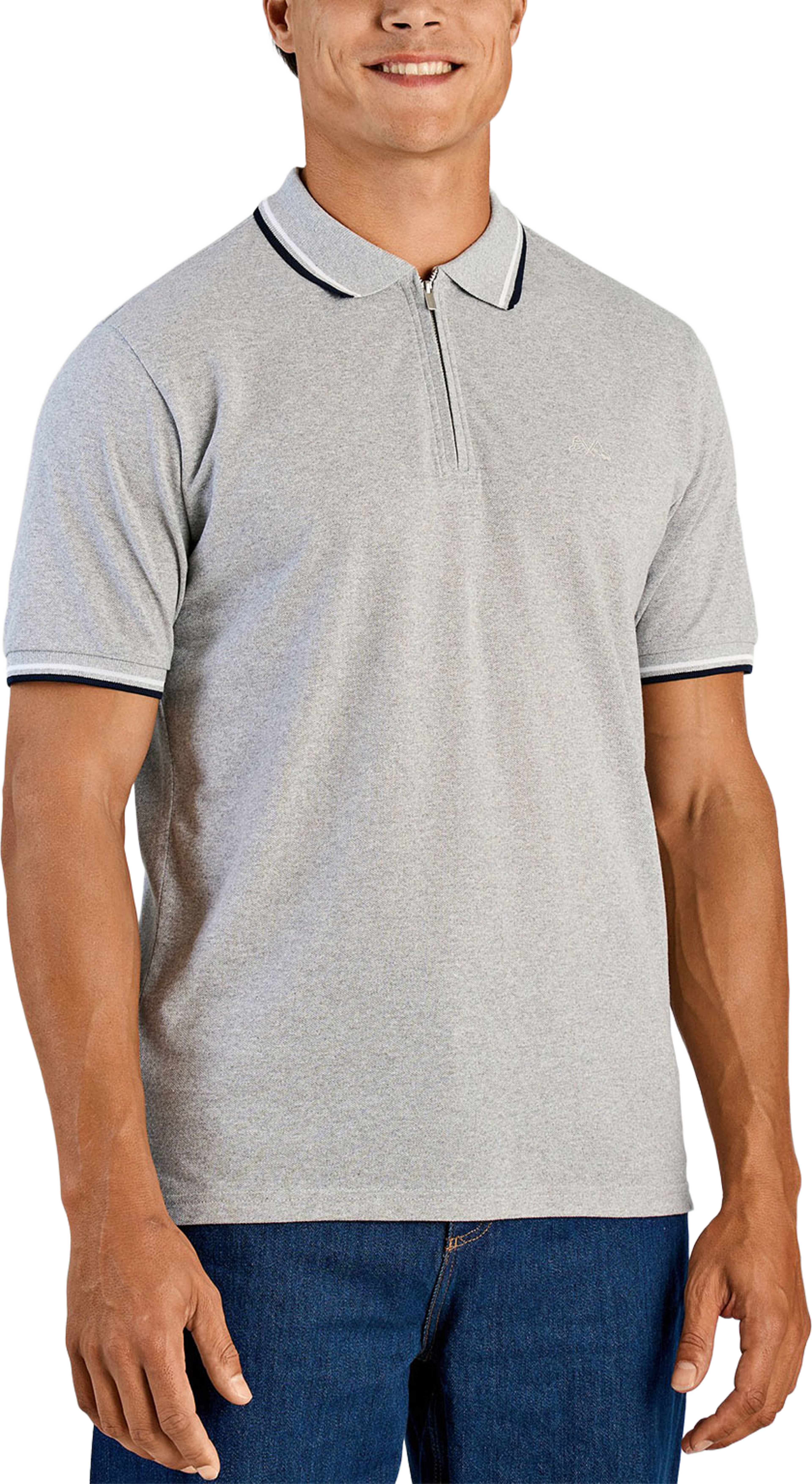 Polo Shirt With Zip, från Lindbergh, i färgen Lt Grey. Klicka för att öppna bilden i stort format