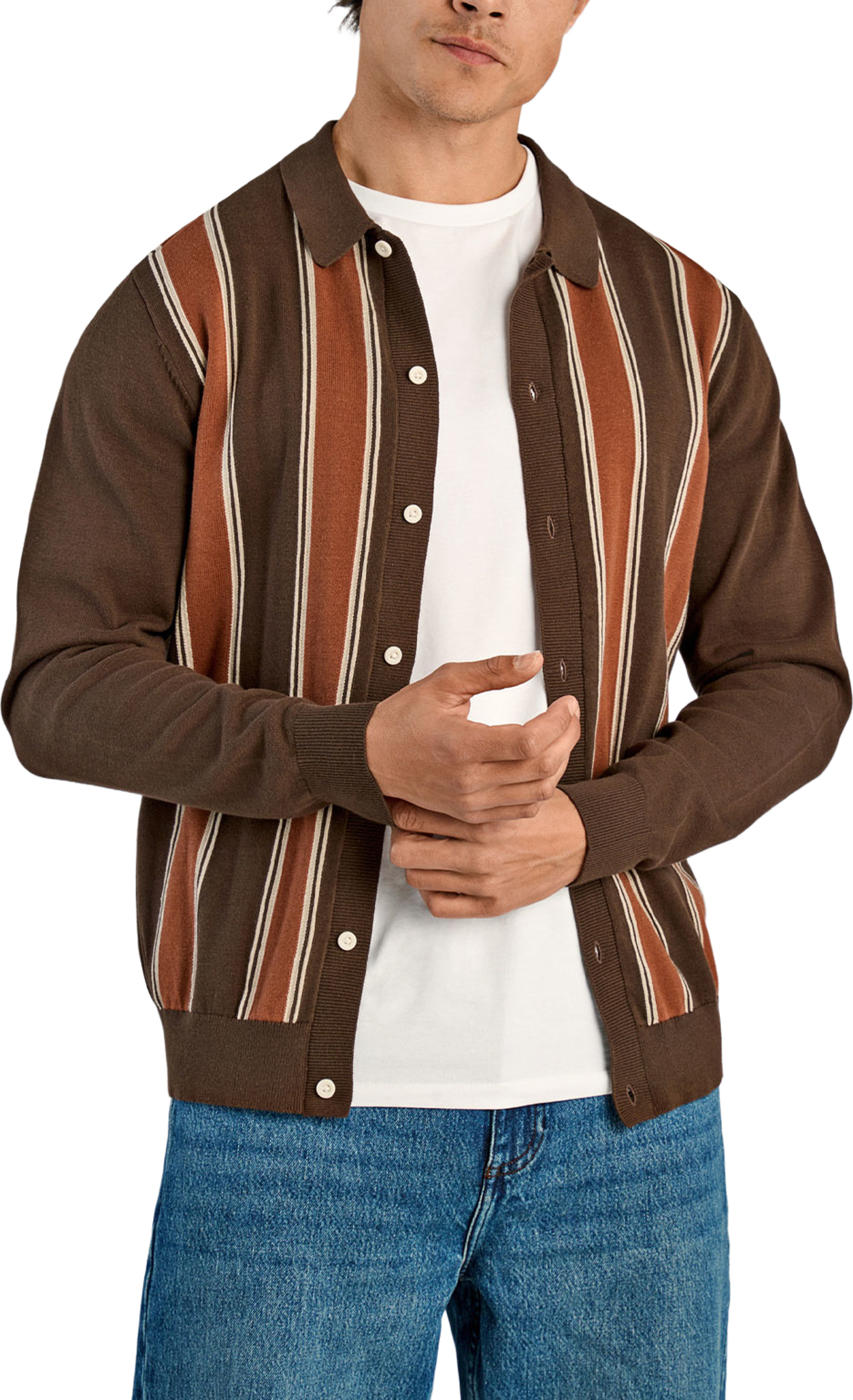 Lindbergh Knitted polo cardigan L/S Knit, från Lindbergh, i färgen Brown Copper. Klicka för att öppna bilden i stort format