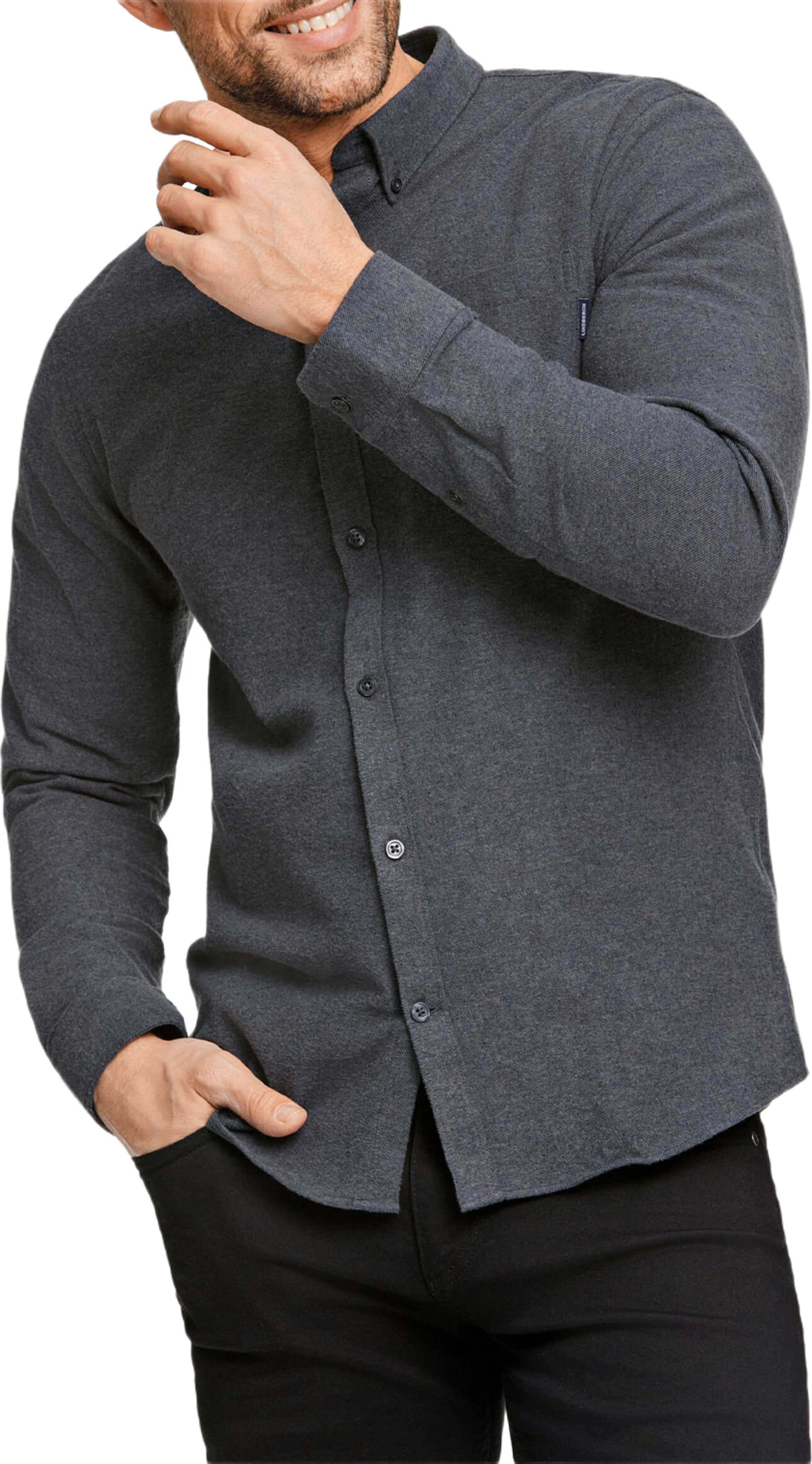 Lindbergh Brushed cotton shirt L/S Shirt L/S, från Lindbergh, i färgen Dk Grey. Klicka för att öppna bilden i stort format