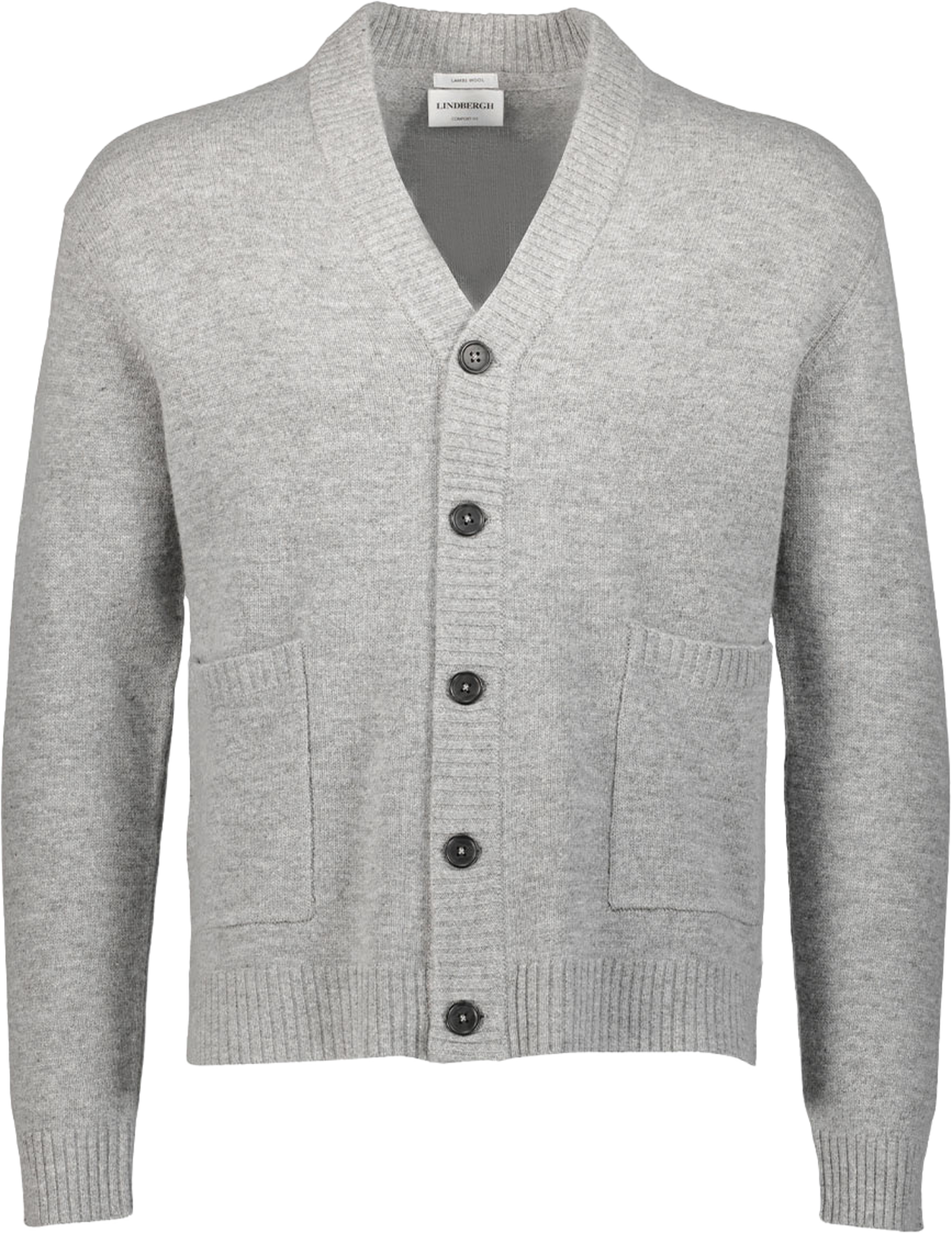 Lindbergh Lambswool button cardigan Knit, från Lindbergh, i färgen Mid Grey Mel. Klicka för att öppna bilden i stort format