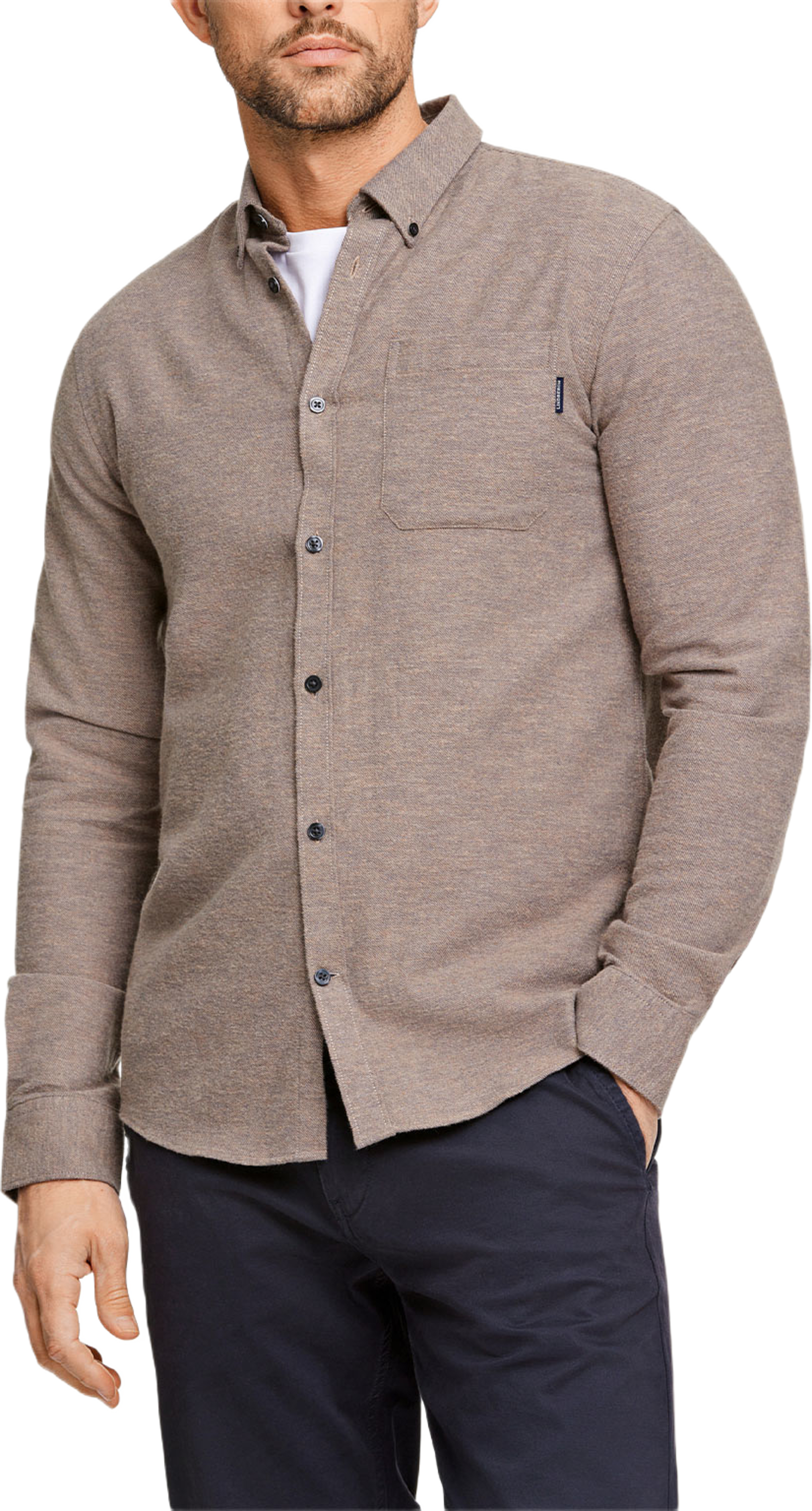 Lindbergh Brushed cotton shirt L/S Shirt L/S, från Lindbergh, i färgen Mid Brown. Klicka för att öppna bilden i stort format