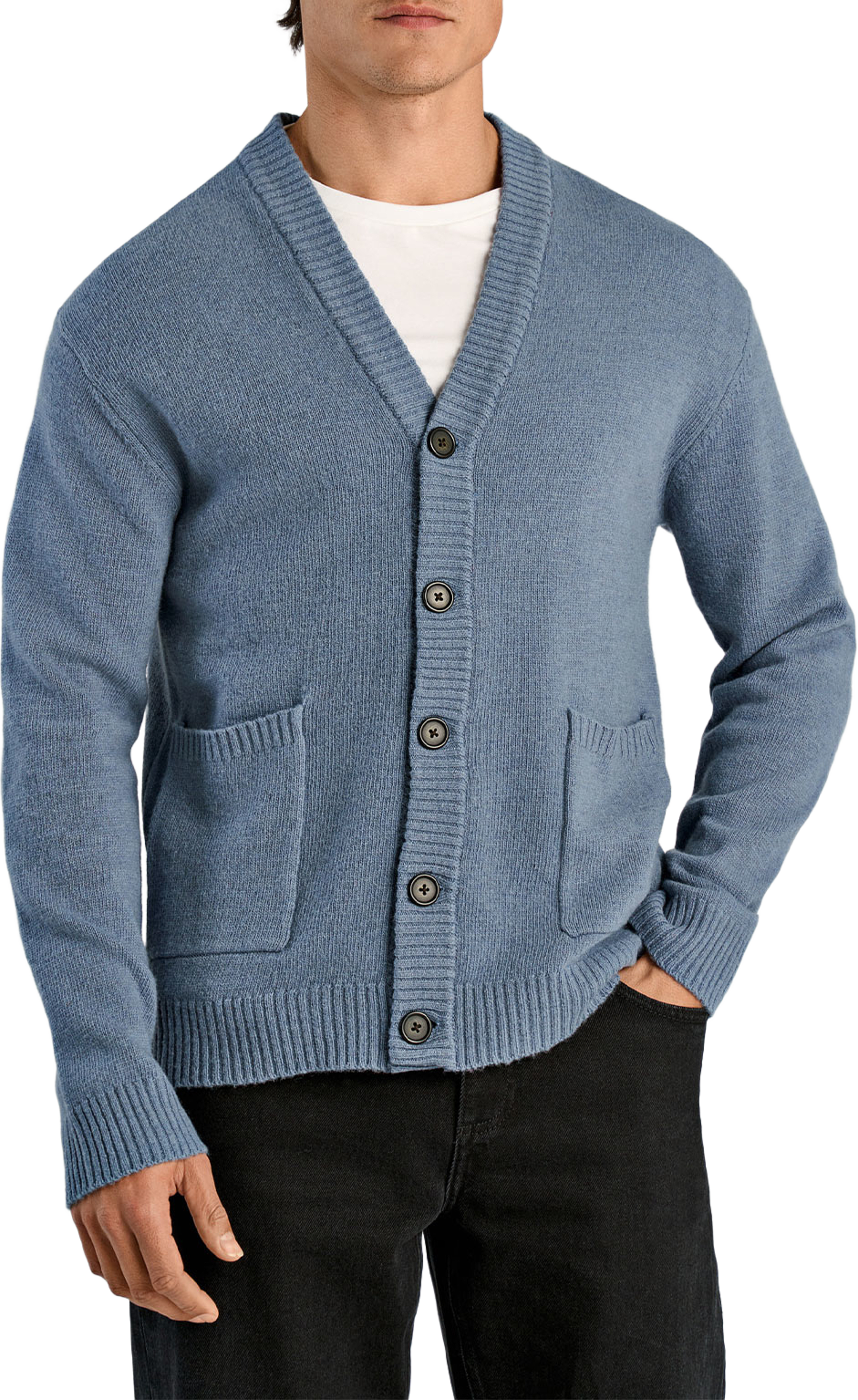 Lindbergh Lambswool button cardigan Knit, från Lindbergh, i färgen Blue Ice Mel. Klicka för att öppna bilden i stort format