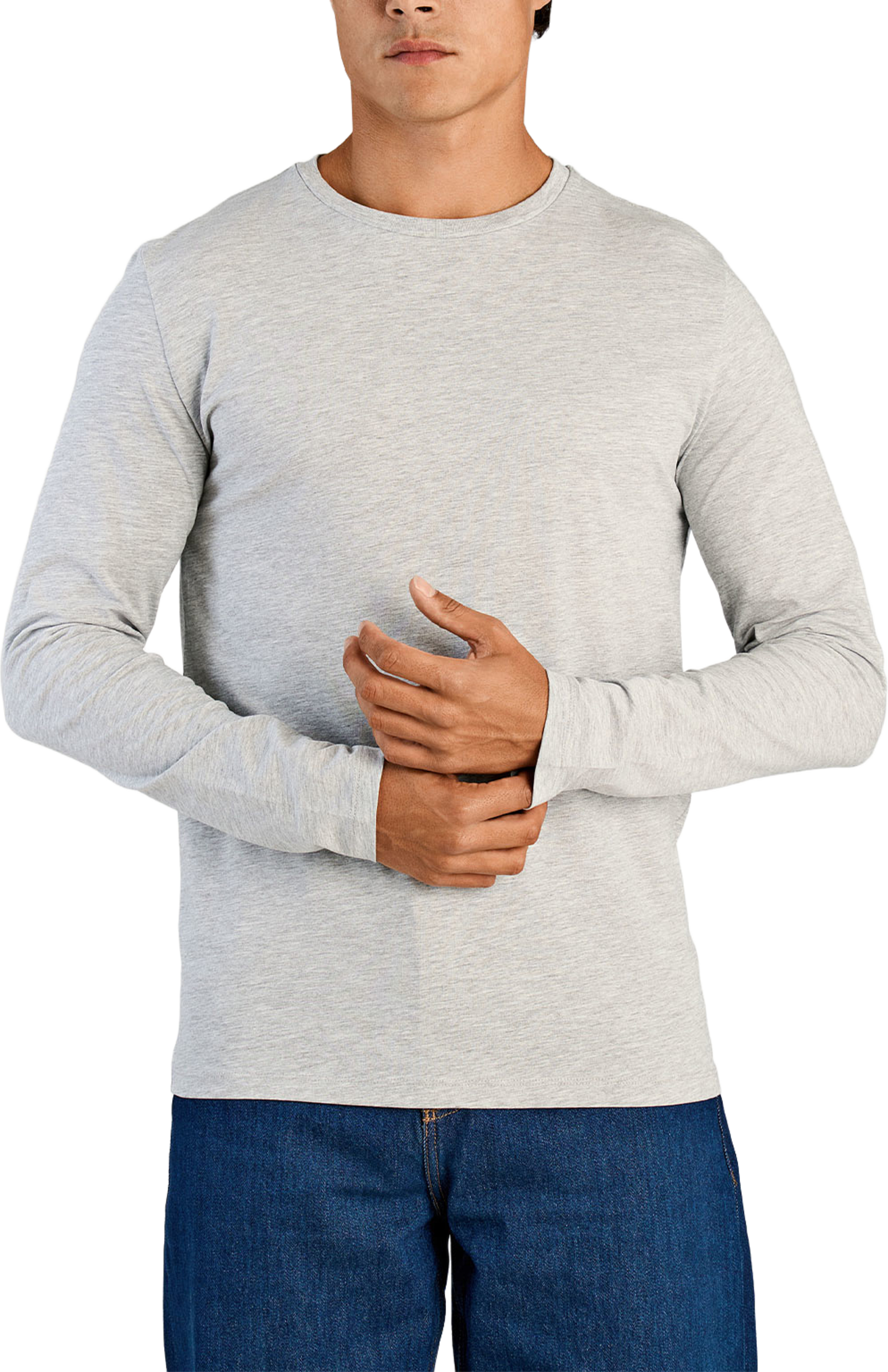 Basic O-Neck Stretch Tee L/S, från Lindbergh, i färgen Grey Mel. Klicka för att öppna bilden i stort format