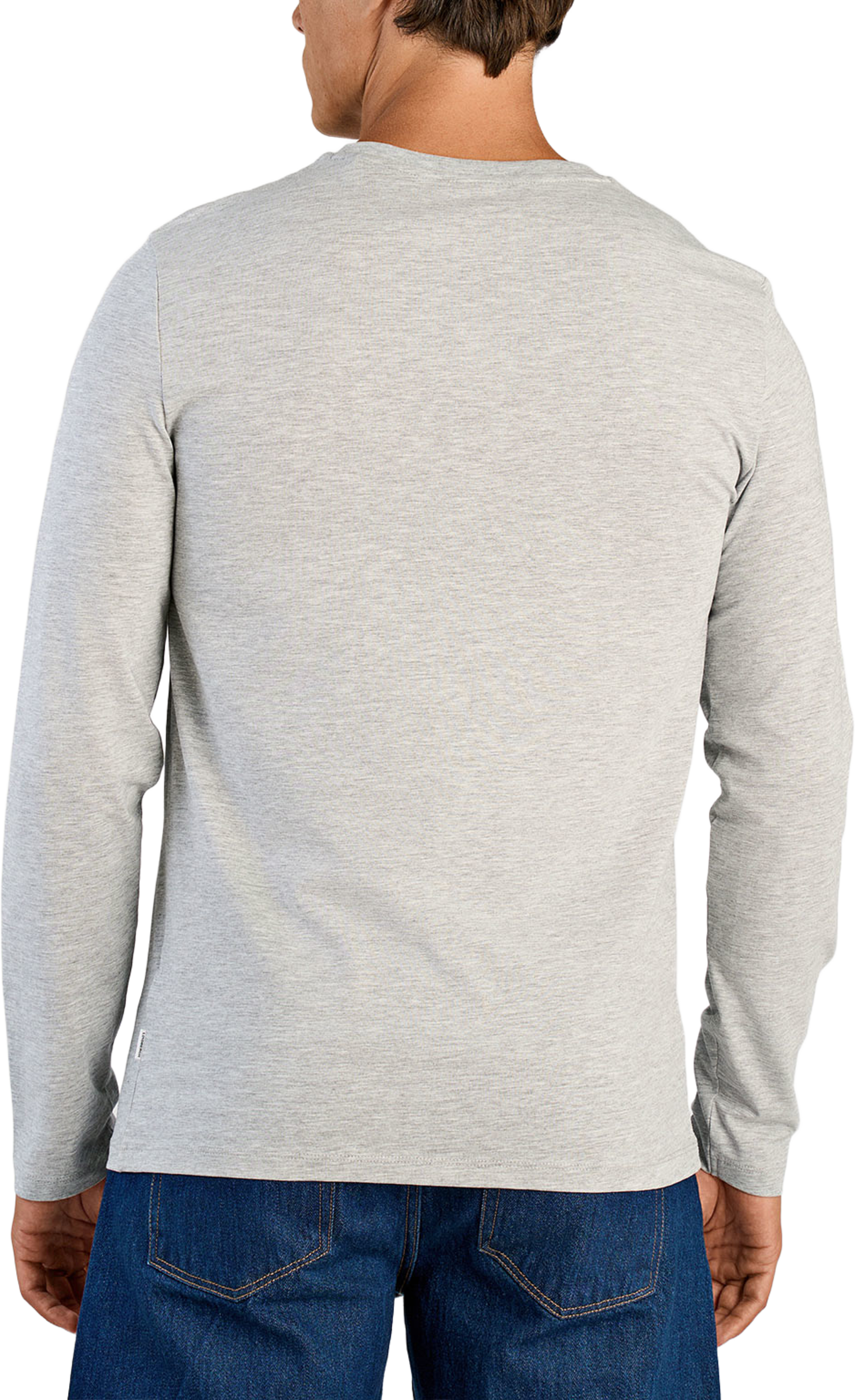 Basic O-Neck Stretch Tee L/S, från Lindbergh, i färgen Grey Mel. Klicka för att öppna bilden i stort format