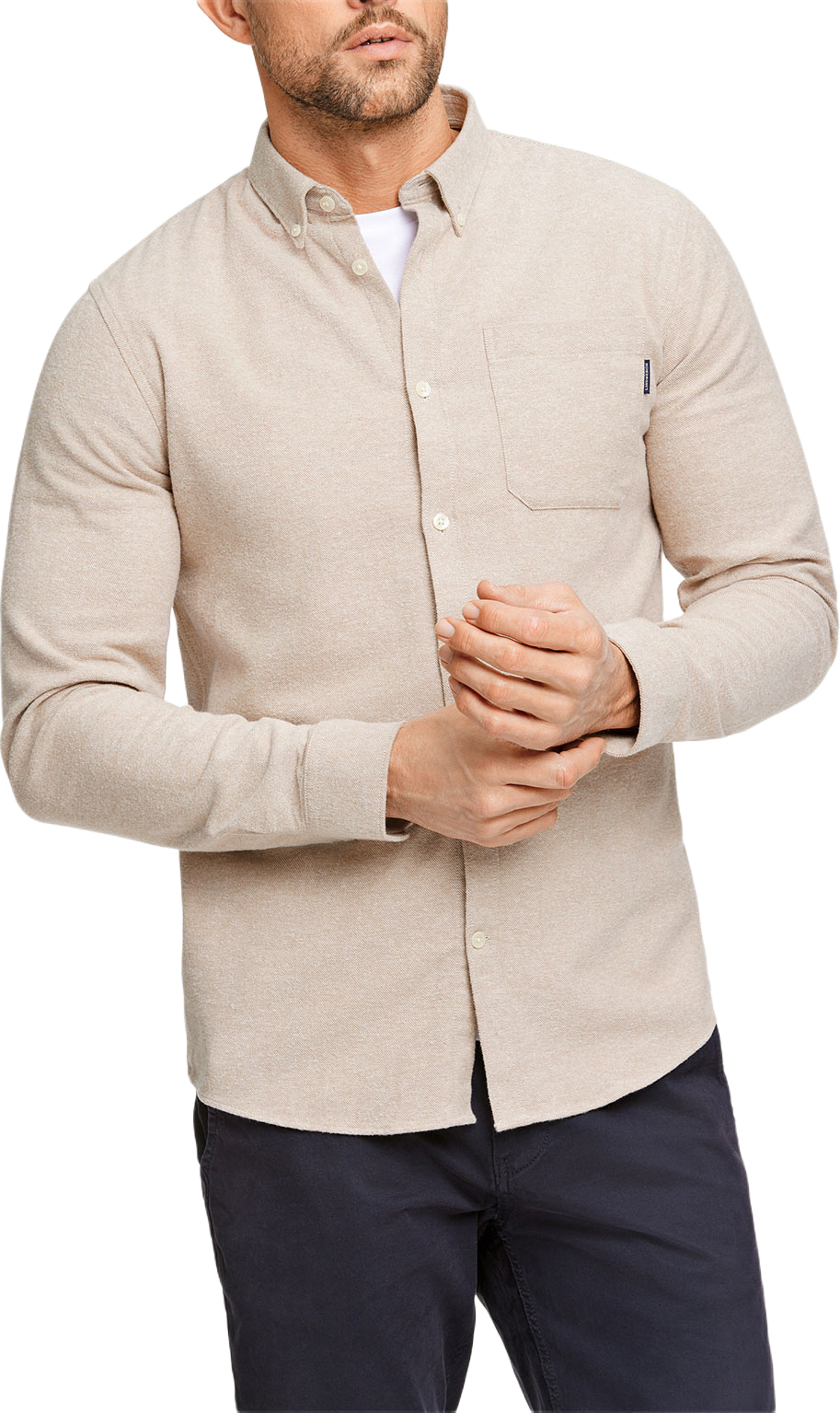 Lindbergh Brushed cotton shirt L/S Shirt L/S, från Lindbergh, i färgen Sand. Klicka för att öppna bilden i stort format