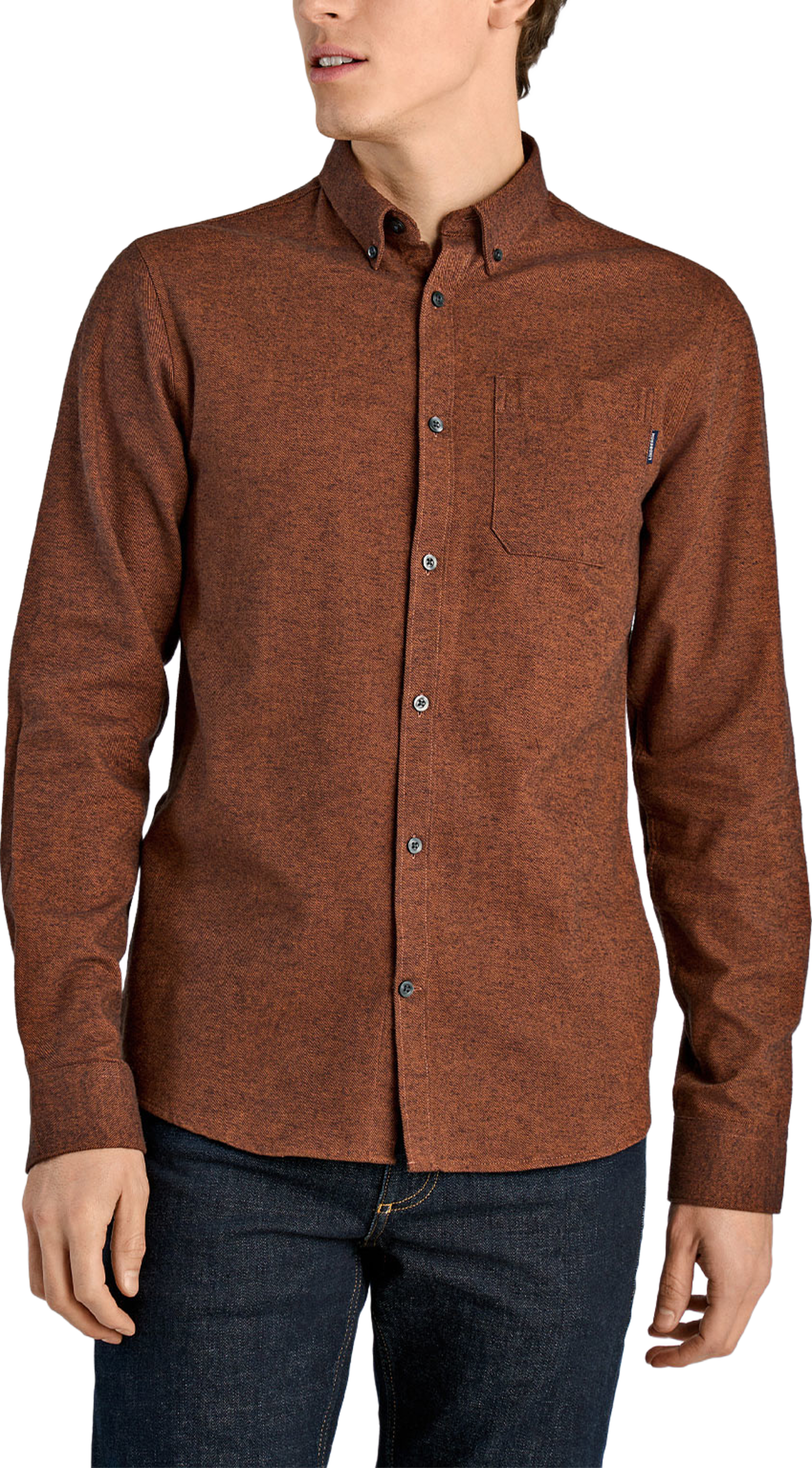 Lindbergh Brushed cotton shirt L/S Shirt L/S, från Lindbergh, i färgen Dk Brown. Klicka för att öppna bilden i stort format