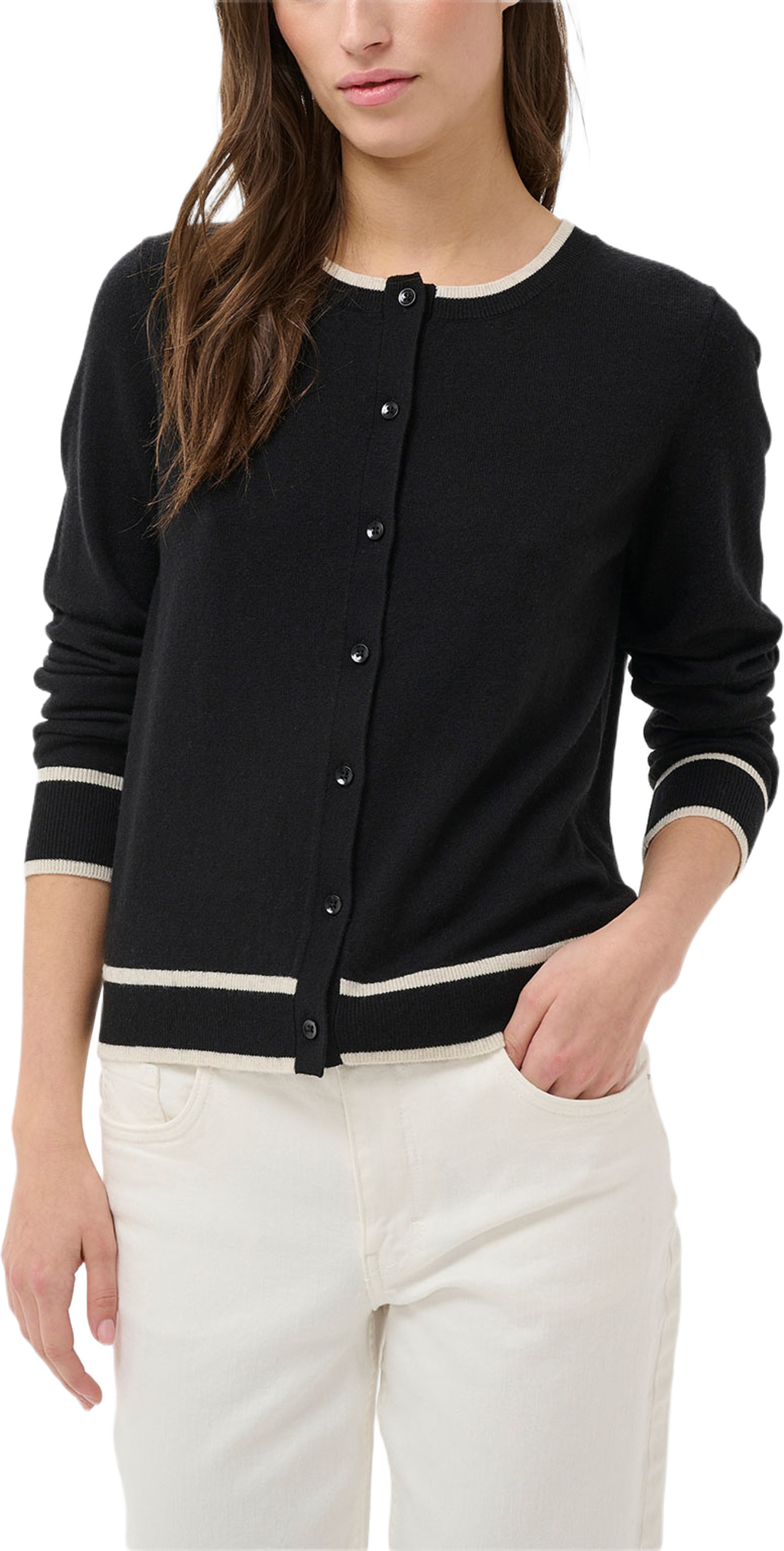 EllahPW Cardigan, från Part Two, i färgen Black Contrast Whitecap Gray. Klicka för att öppna bilden i stort format