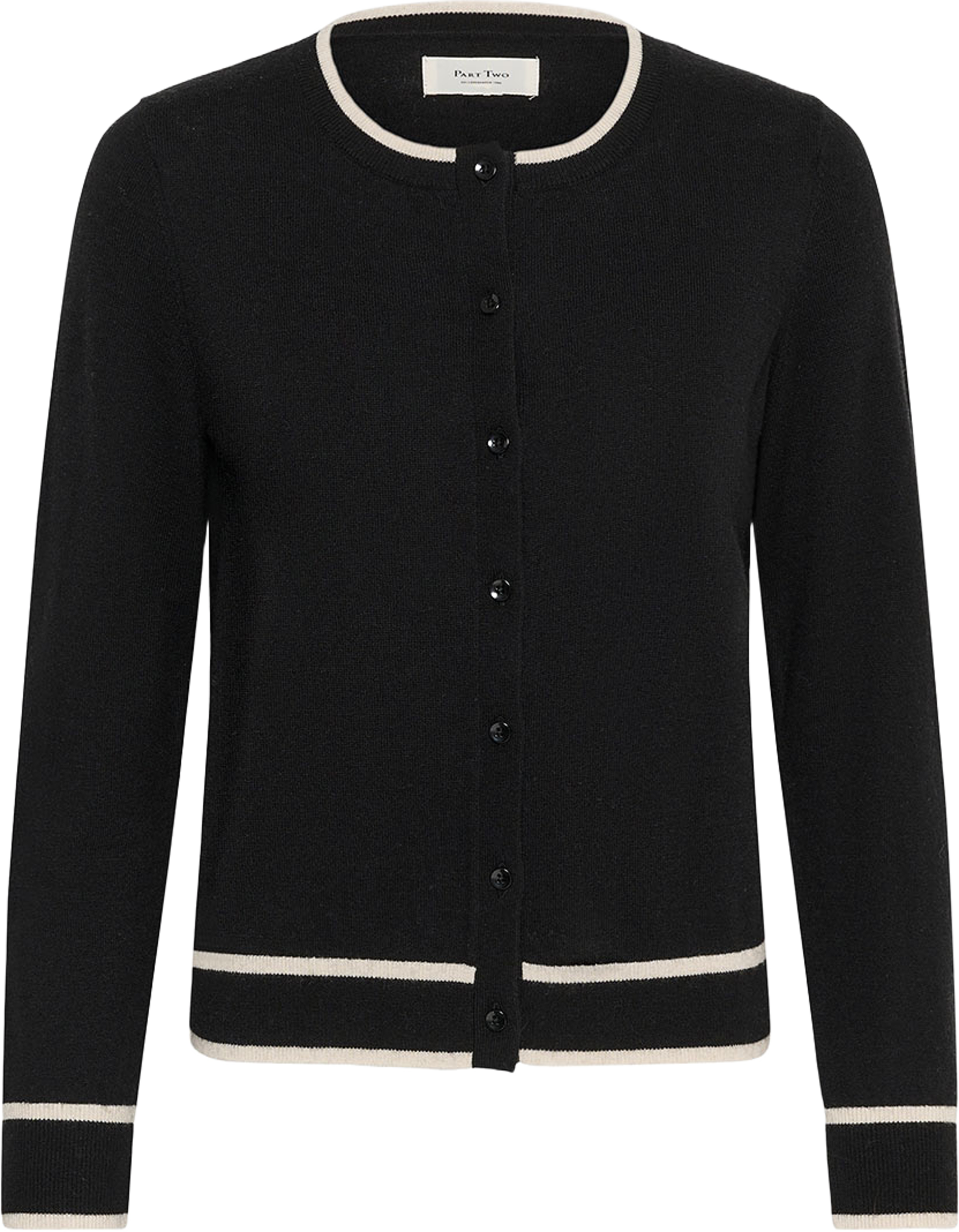 EllahPW Cardigan, från Part Two, i färgen Black Contrast Whitecap Gray. Klicka för att öppna bilden i stort format