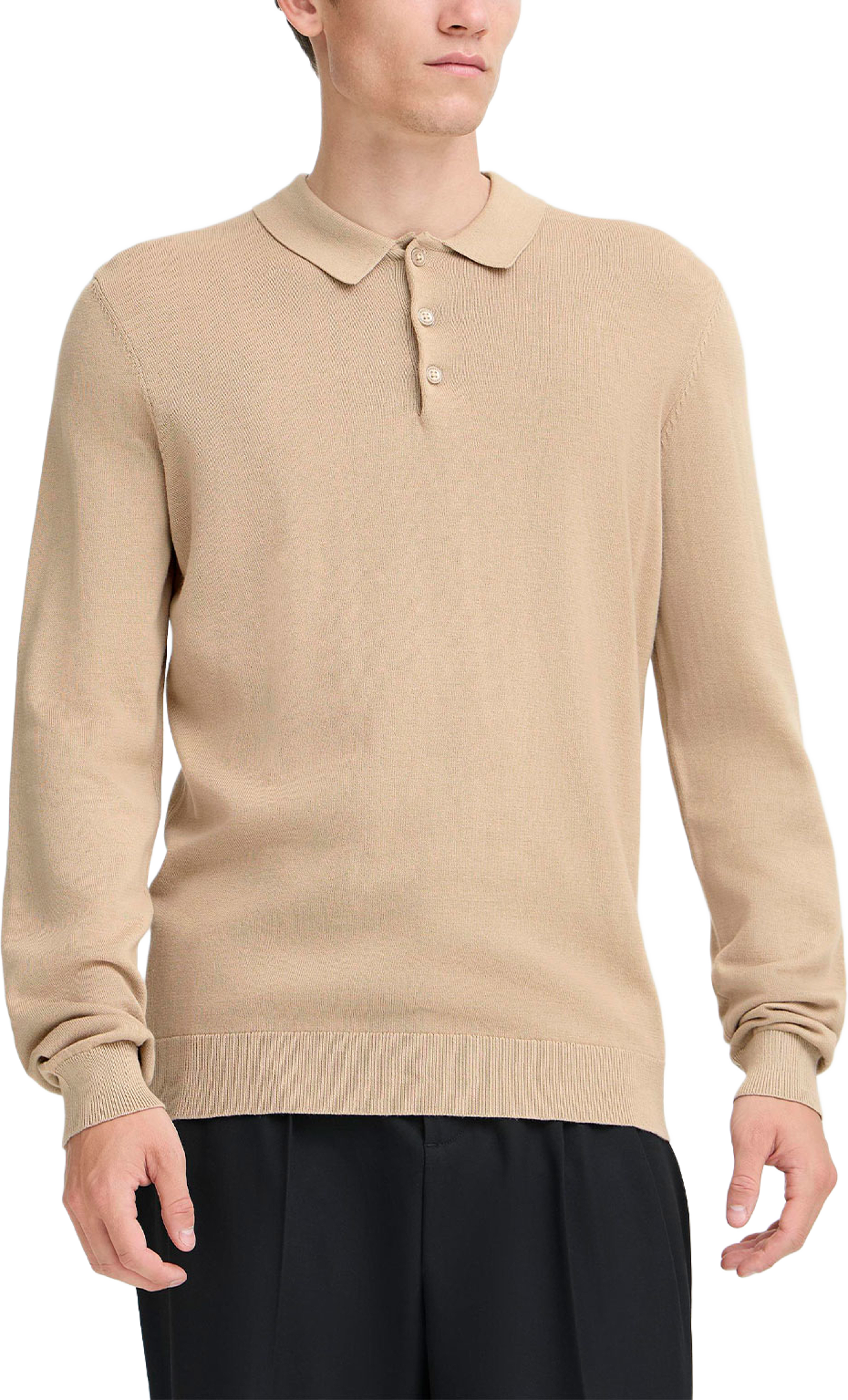 Cfosvald Knitted Polo Pullover, från Casual Friday, i färgen Silver Mink. Klicka för att öppna bilden i stort format