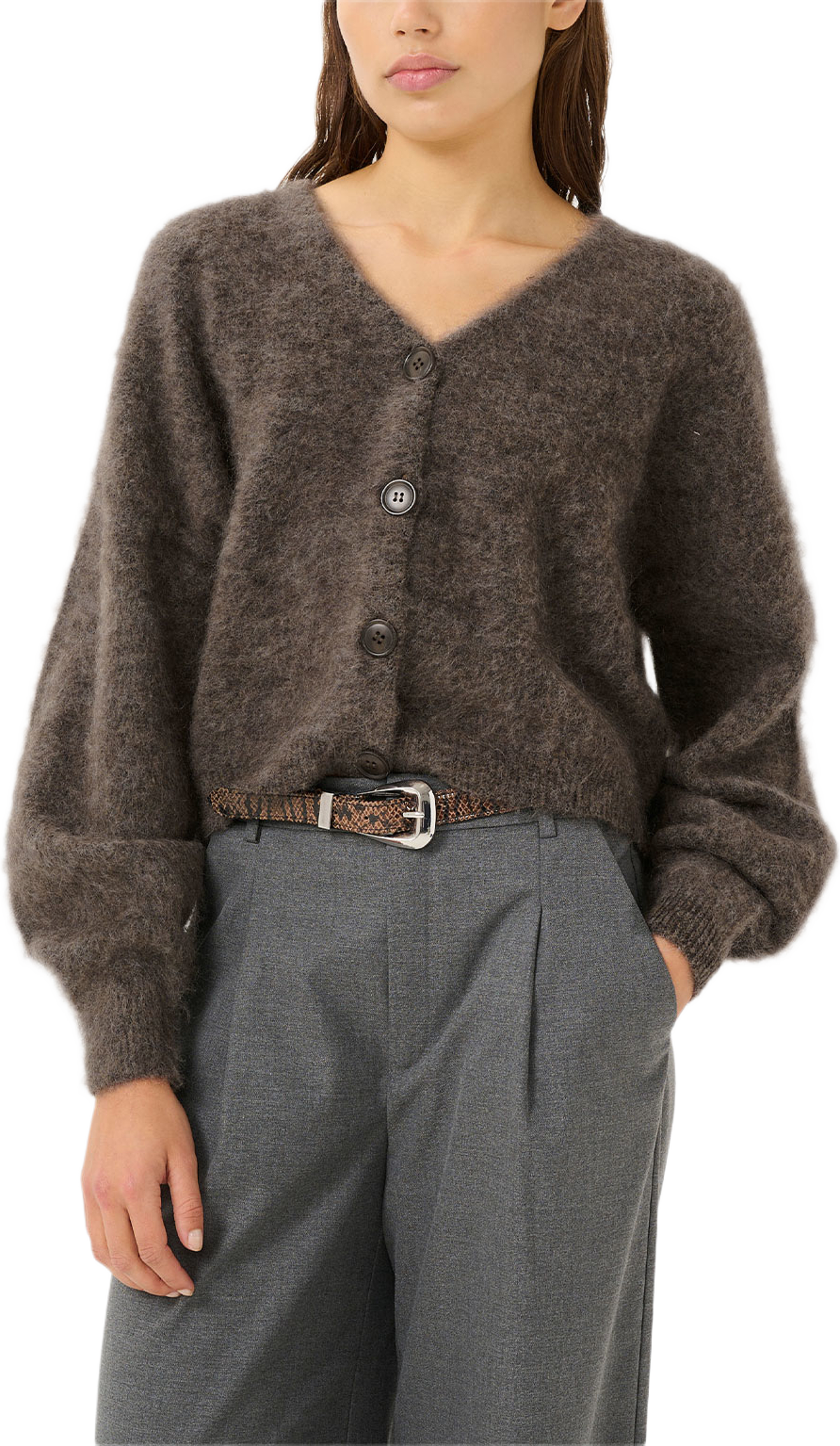 GZdebbie Cardigan, från Gestuz, i färgen Chestnut Melange.